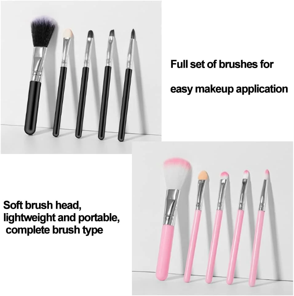 ست براش آرایشی پنج تکه، سایه چشم، رنگ هاله، کرم ابریشم خوابیده، براش لب، مناسب برای آرایش صورت، چشم و لب، مناسب برای حمل 5 عدد (صورتی)