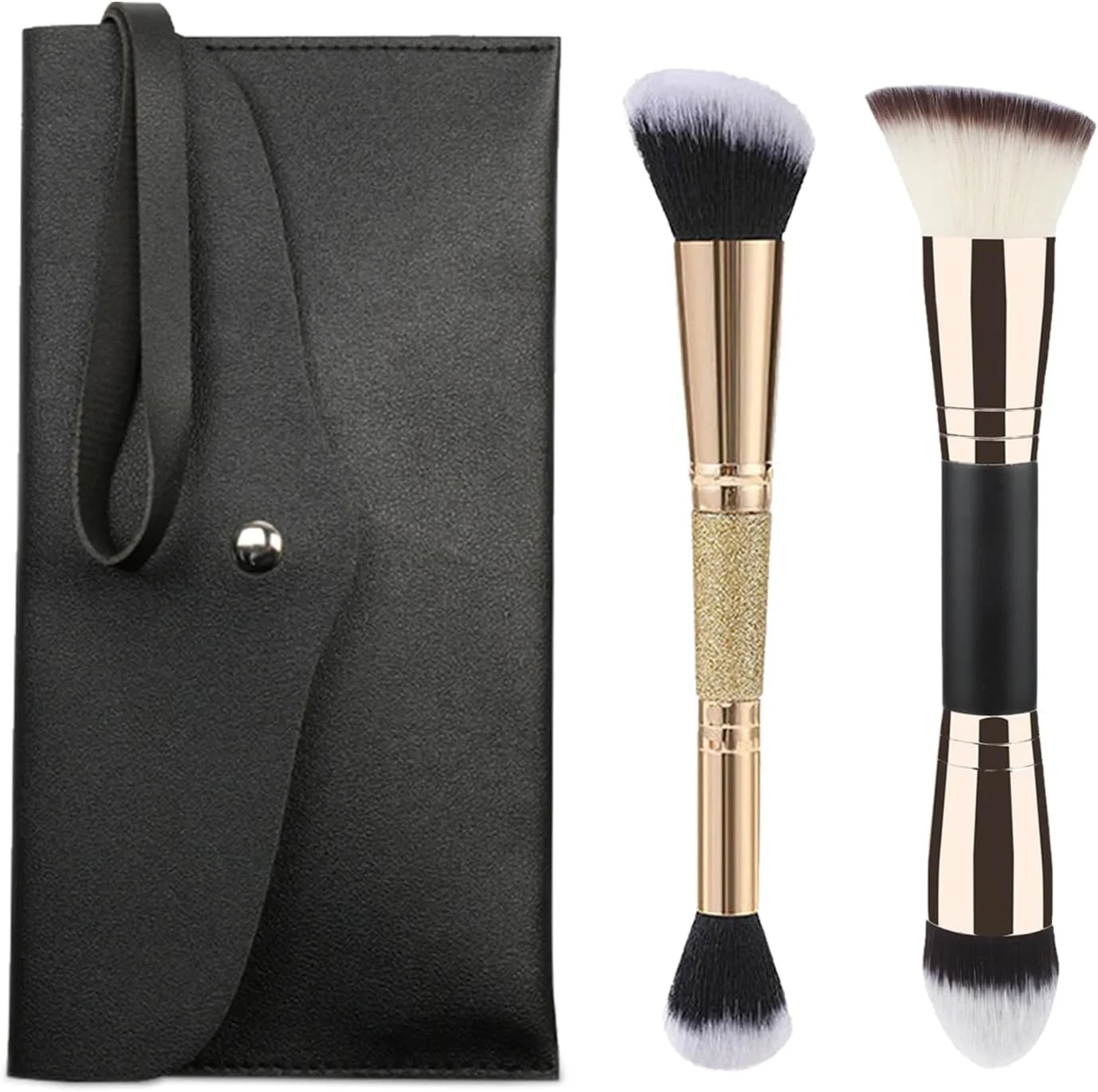 ست براش آرایشی حرفه ای FECOVANTI - 2 براش بزرگ دو سر | پودر نرم و بدون ریزش | سازگار با محیط زیست | ایده آل برای رژگونه و کرم پودر مایع | هدیه عالی تعطیلات و ضروری برای سفر