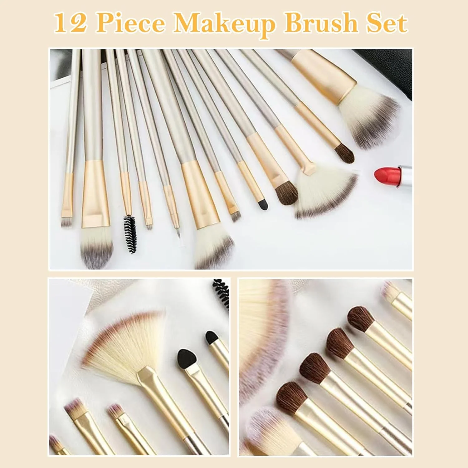 ست برس آرایشی 12 تکه حرفه ای FECOVANTI، برس های آرایشی برای پودر نرم، برس های رژگونه و کرم پودر به همراه کیف آرایشی