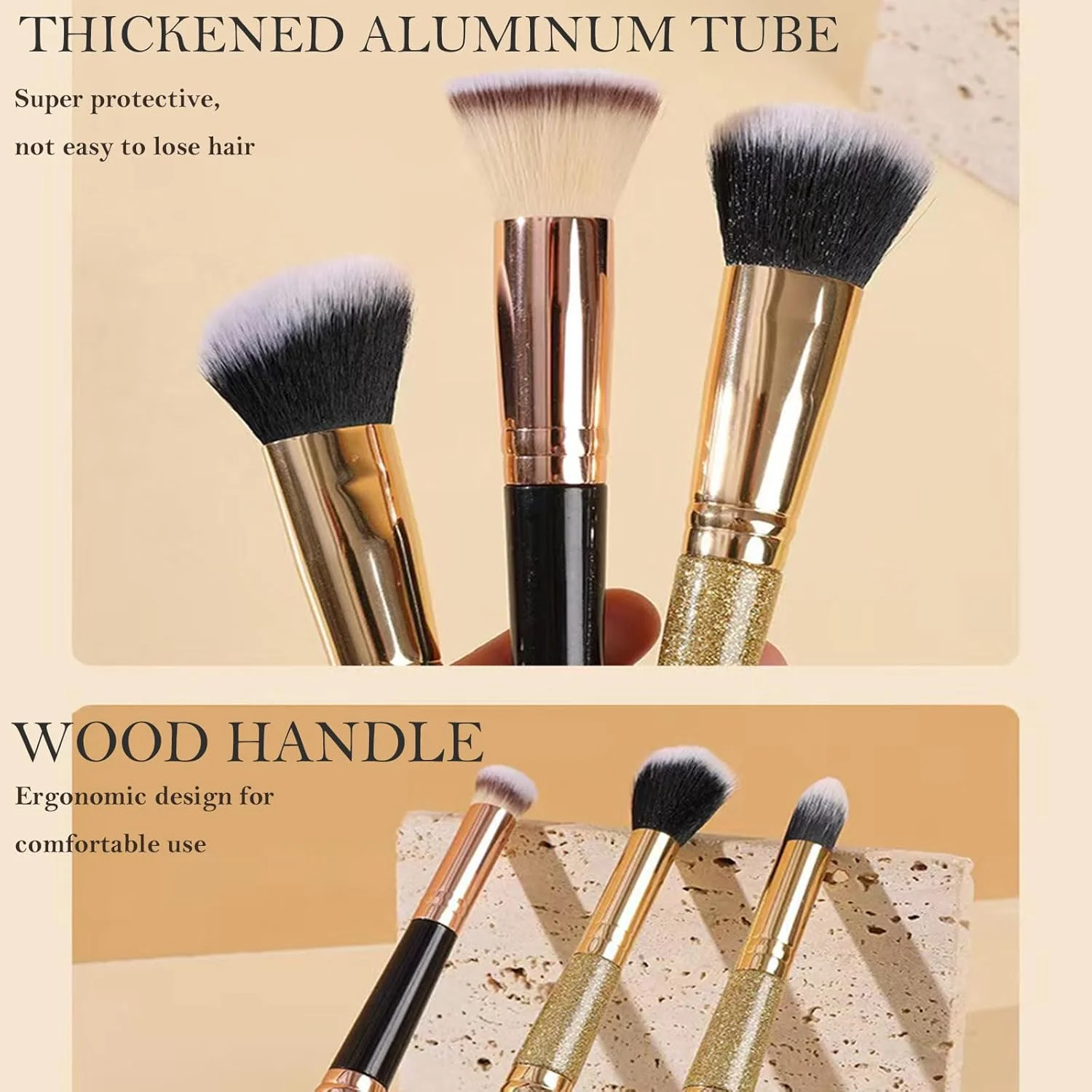 ست براش آرایشی حرفه ای FECOVANTI - 2 براش بزرگ دو سر | پودر نرم و بدون ریزش | سازگار با محیط زیست | ایده آل برای رژگونه و کرم پودر مایع | هدیه عالی تعطیلات و ضروری برای سفر