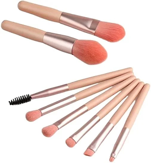 ست برس آرایشی قابل حمل FCON MRQUEE، شامل برس کرم پودر، رژگونه، سایه چشم، مژه، لب و ابرو، مینی برس های آرایشی، 8 تکه برس ترکیبی حرفه ای بامبو طبیعی، ست لوازم آرایشی و بهداشتی