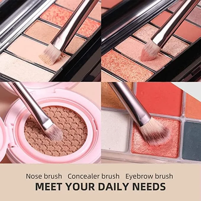 ست برس آرایشی قابل حمل FCON MRQUEE، شامل برس کرم پودر، رژگونه، سایه چشم، مژه، لب و ابرو، مینی برس های آرایشی، 8 تکه برس ترکیبی حرفه ای بامبو طبیعی، ست لوازم آرایشی و بهداشتی