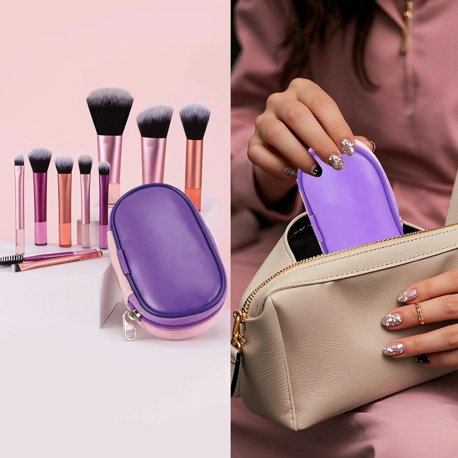ست برس آرایشی مسافرتی فکووانتی، فوق العاده نرم، مینی، شامل برس کرم پودر، سایه چشم، رژگونه به همراه کیف قابل حمل