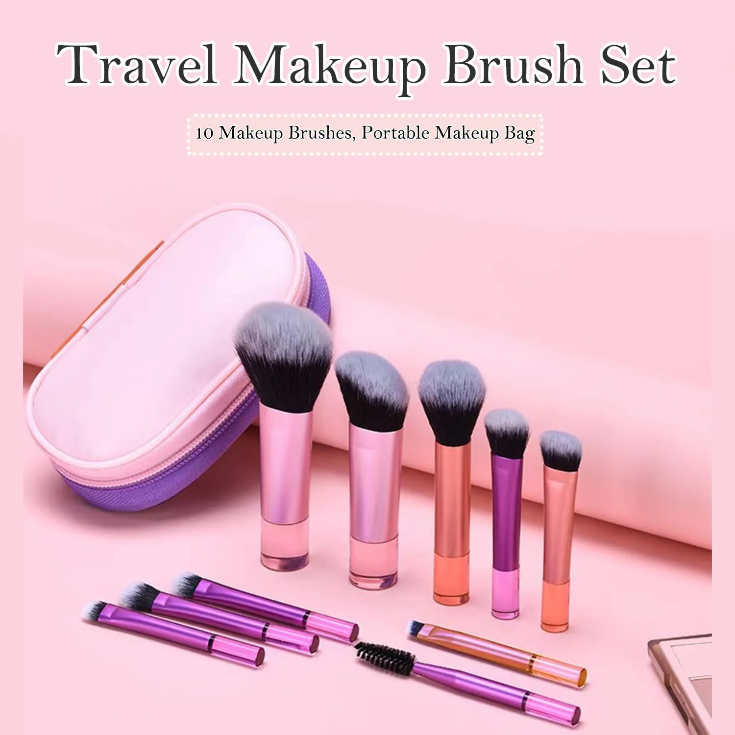ست برس آرایشی مسافرتی فکووانتی، فوق العاده نرم، مینی، شامل برس کرم پودر، سایه چشم، رژگونه به همراه کیف قابل حمل