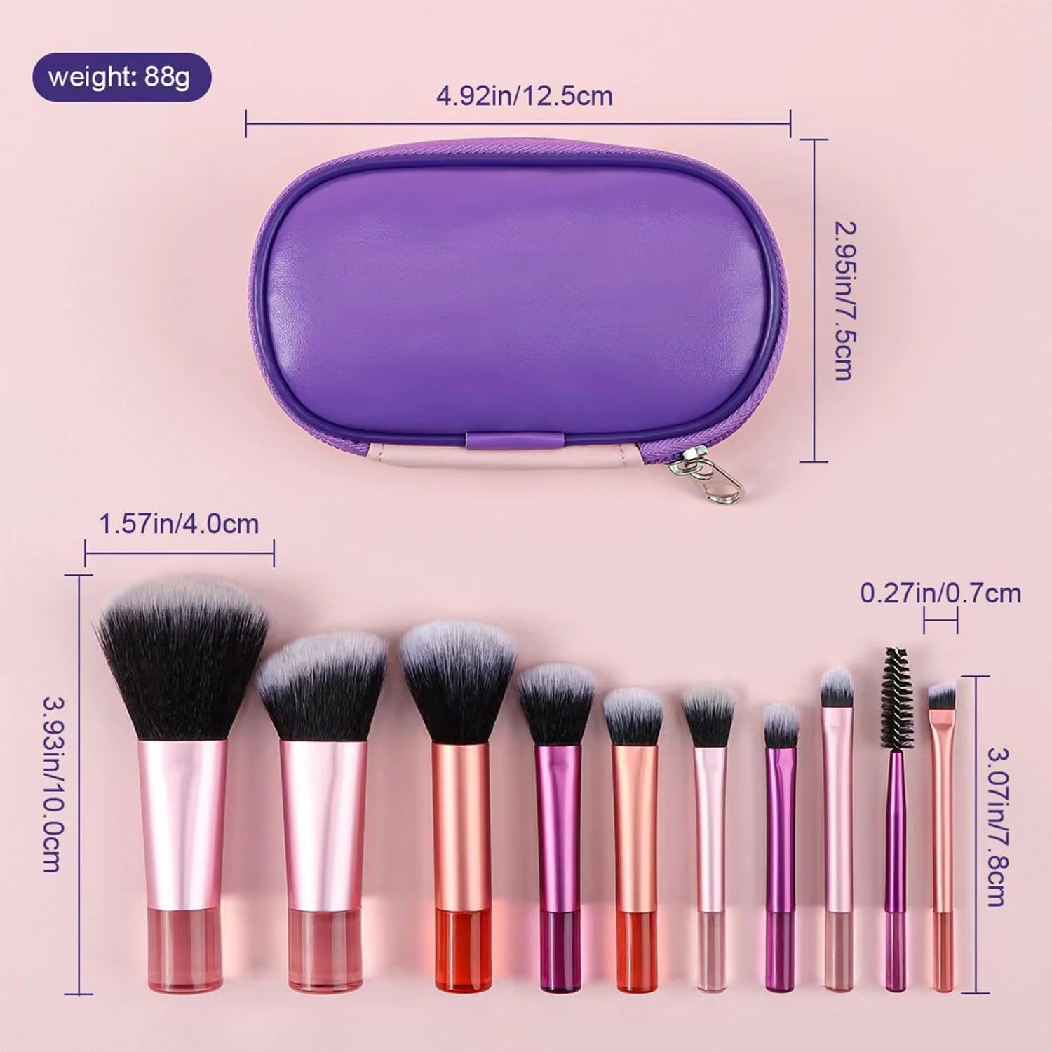 ست برس آرایشی مسافرتی فکووانتی، فوق العاده نرم، مینی، شامل برس کرم پودر، سایه چشم، رژگونه به همراه کیف قابل حمل