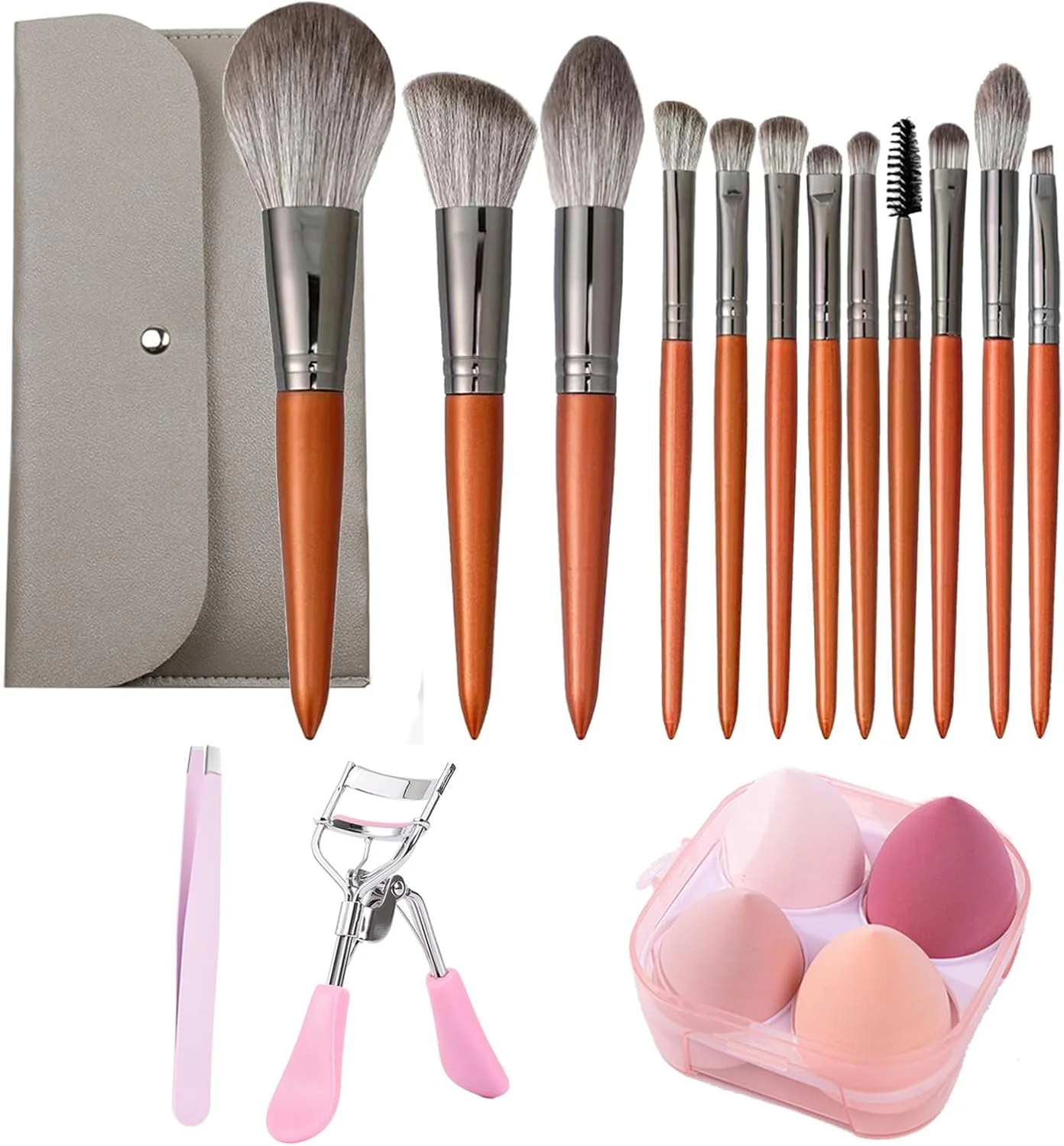 ست برس آرایشی حرفه ای FECOVANTI، برس های آرایشی با الیاف مصنوعی ممتاز، ست برس آرایشی صورت به همراه کیف