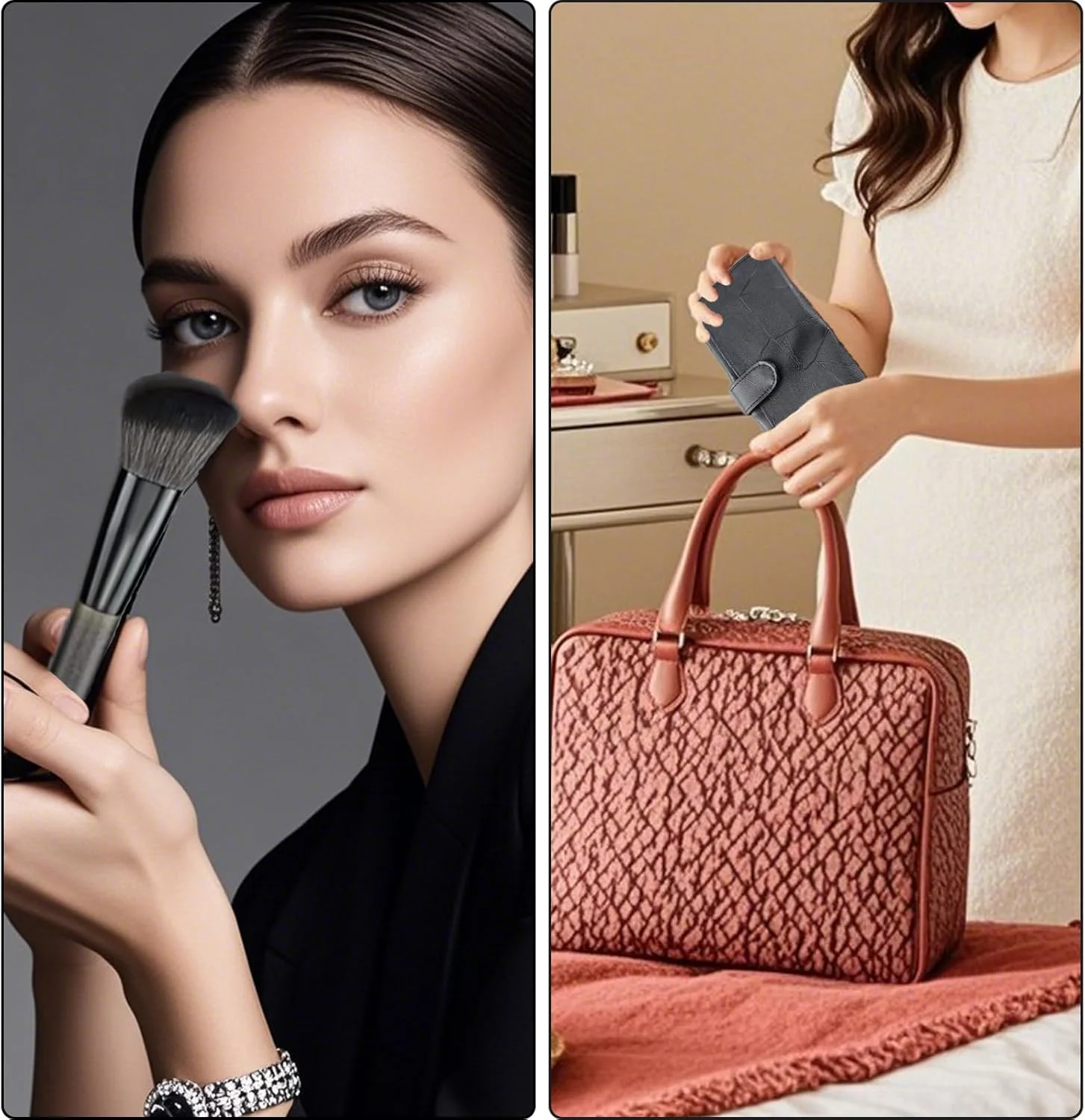 ست براش آرایشی حرفه ای FECOVANTI، براش های آرایشی مصنوعی ممتاز برای کرم پودر، رژگونه، پودر، ست مسافرتی با کیف ست براش آرایشی حرفه ای FECOVANTI، براش های آرایشی مصنوعی ممتاز برای کرم پودر، رژگونه، پودر، ست مسافرتی با کیف