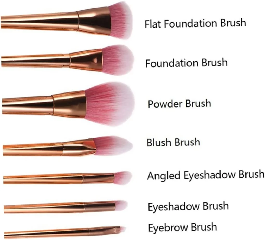 پودر رژگونه صورت، پودر رژگونه صورت، ست برس آرایشی 7 عددی برس های کاربردی سایه چشم کانسیلر رژگونه برس پودر صورت ابزار برس ترکیبی (رزگلد)