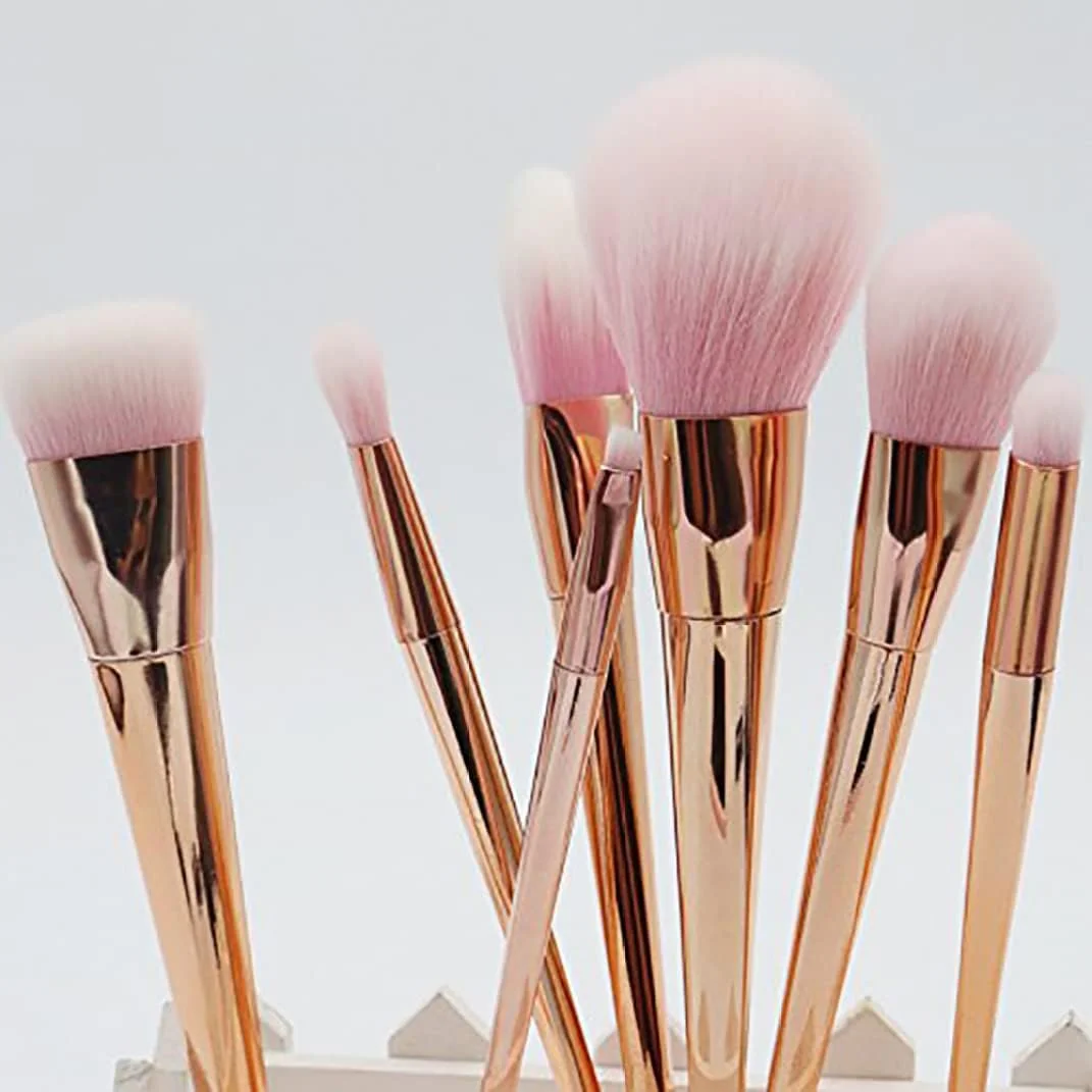 پودر رژگونه صورت، پودر رژگونه صورت، ست برس آرایشی 7 عددی برس های کاربردی سایه چشم کانسیلر رژگونه برس پودر صورت ابزار برس ترکیبی (رزگلد)