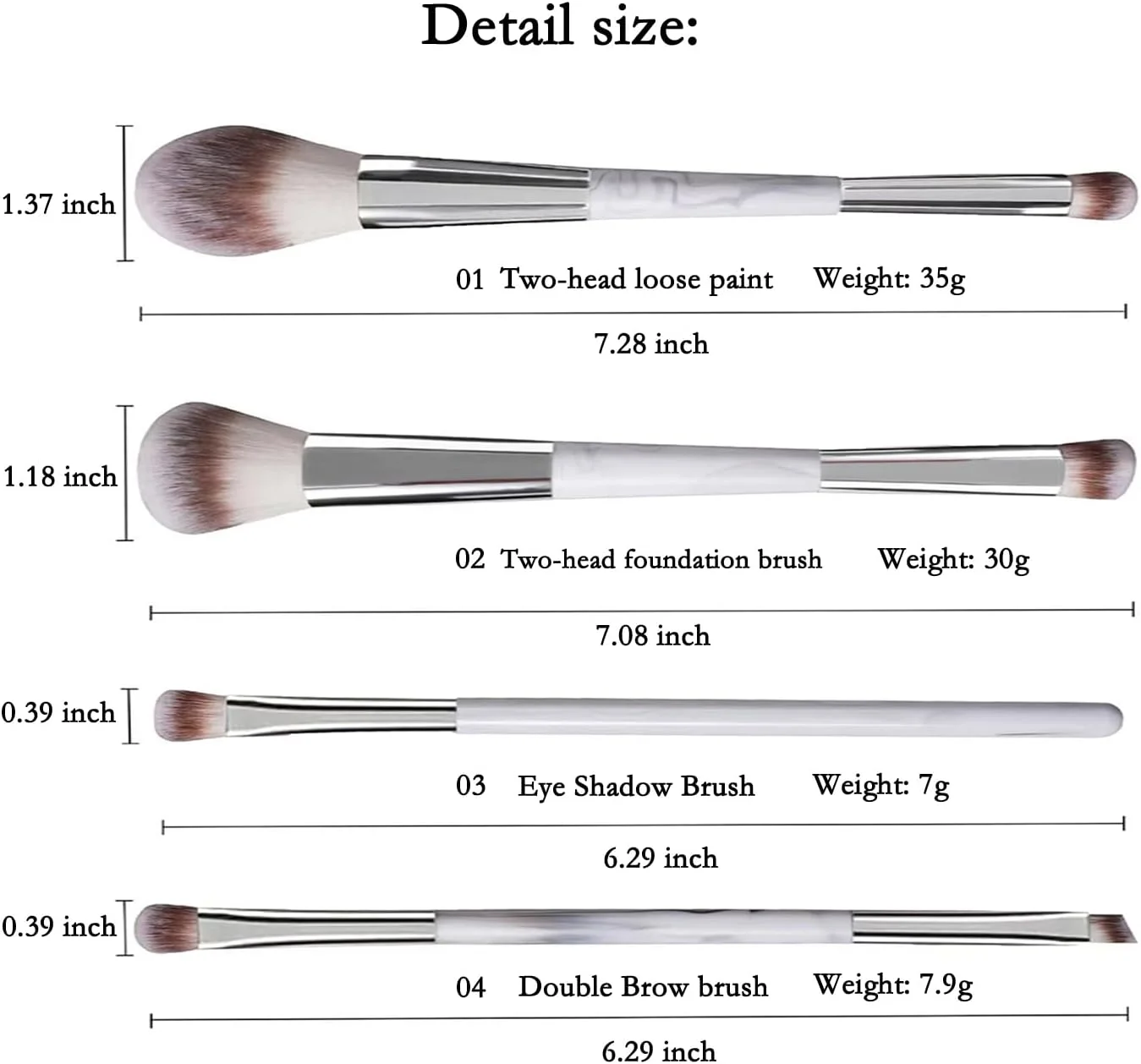 ست براش آرایشی 4 عددی دو سر FECOVANTI، شامل براش کرم پودر، سایه چشم، پودر و ابرو، ست براش آرایشی حرفه ای