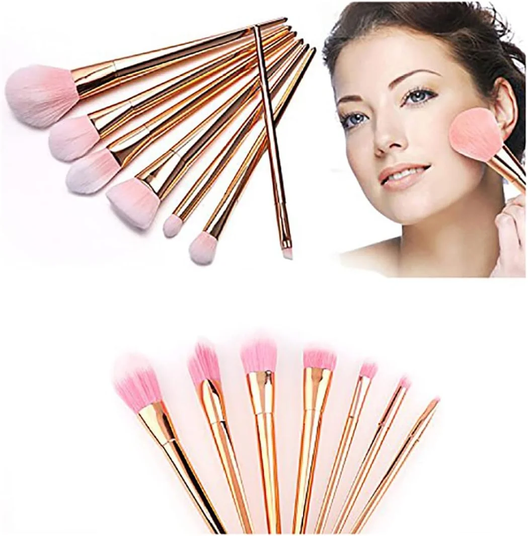 پودر رژگونه صورت، پودر رژگونه صورت، ست برس آرایشی 7 عددی برس های کاربردی سایه چشم کانسیلر رژگونه برس پودر صورت ابزار برس ترکیبی (رزگلد)