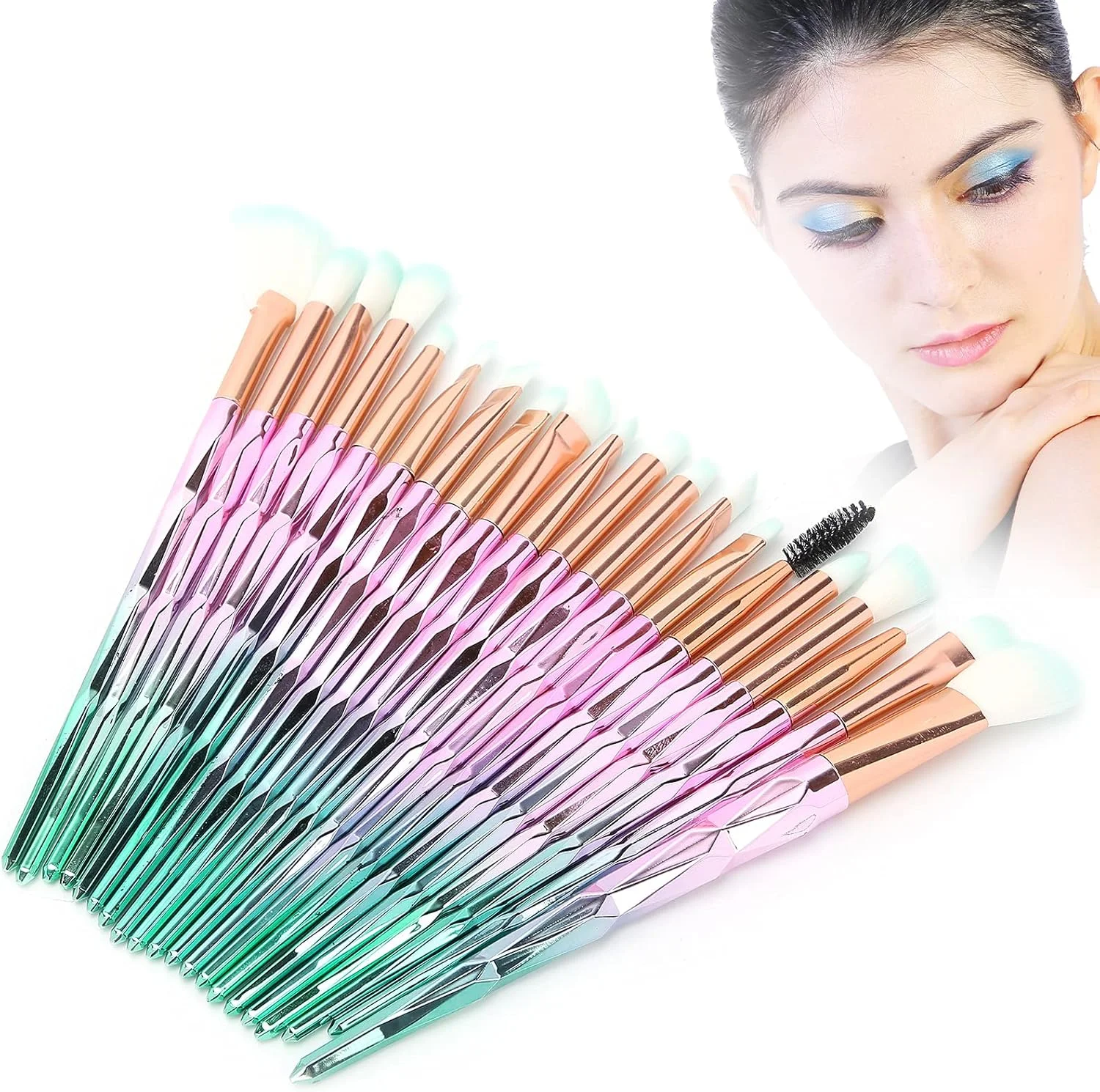 ست برس آرایشی صورت 20 عددی شامل برس سایه چشم، رژگونه، پودر، ابزار آرایش حرفه ای