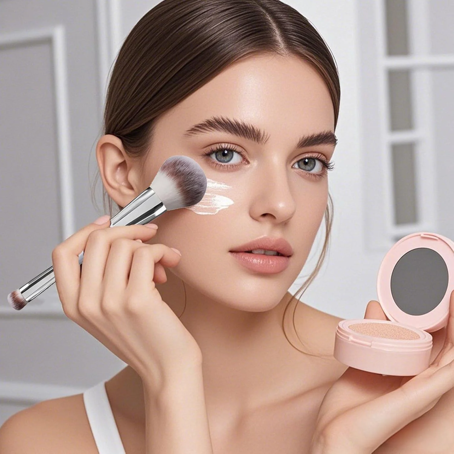 ست براش آرایشی 4 عددی دو سر FECOVANTI، شامل براش کرم پودر، سایه چشم، پودر و ابرو، ست براش آرایشی حرفه ای