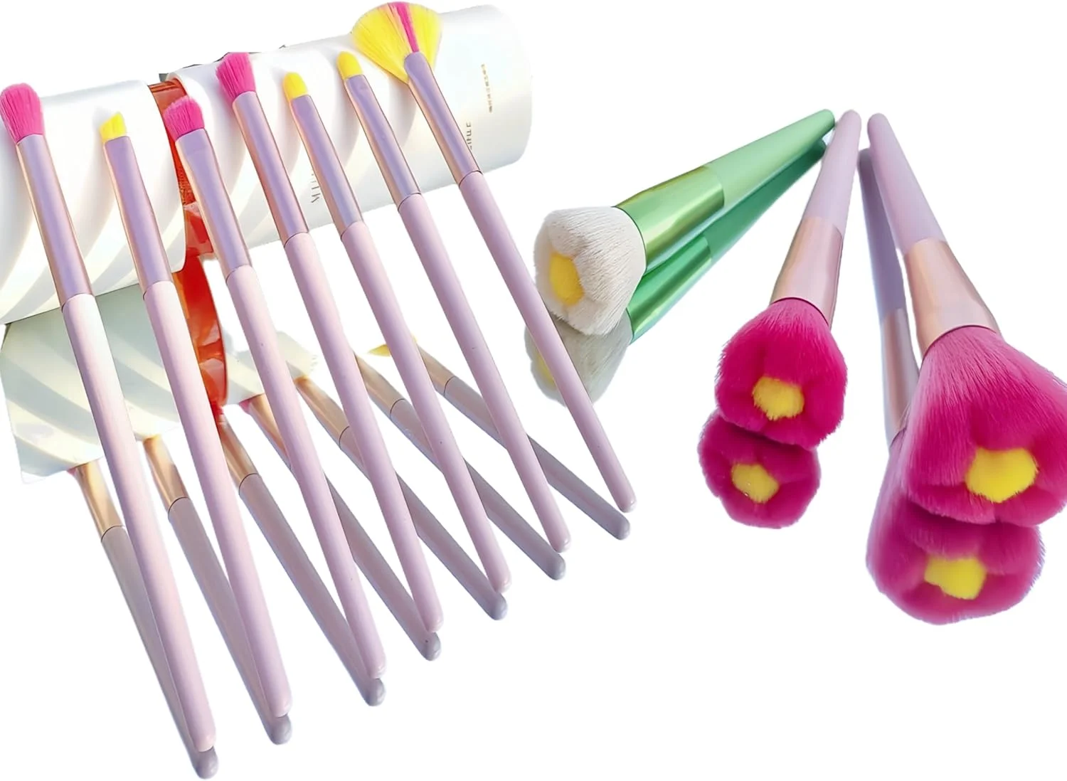 ست براش آرایشی فانتزی کیوت، 9 تکه براش آرایشی گل بابونه واقعی سبز رنگ شامل براش پودر، رژگونه، سایه چشم، ناخن و ضد آفتاب برای دختران و زنان