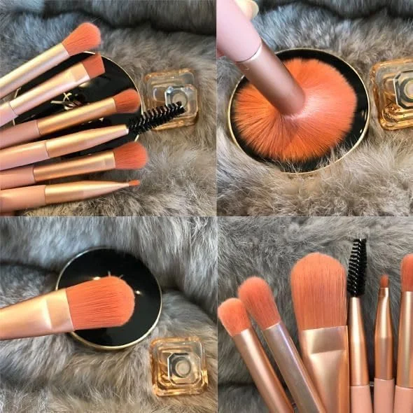 ست براش آرایشی صورت، ست براش آرایشی 5 تکه با 5 عدد اسفنج آرایشی کوچک برای دختران، براش های سایه چشم حرفه ای، براش های کرم، پودر، اپلیکاتور فونداسیون با موهای نرم و مصنوعی