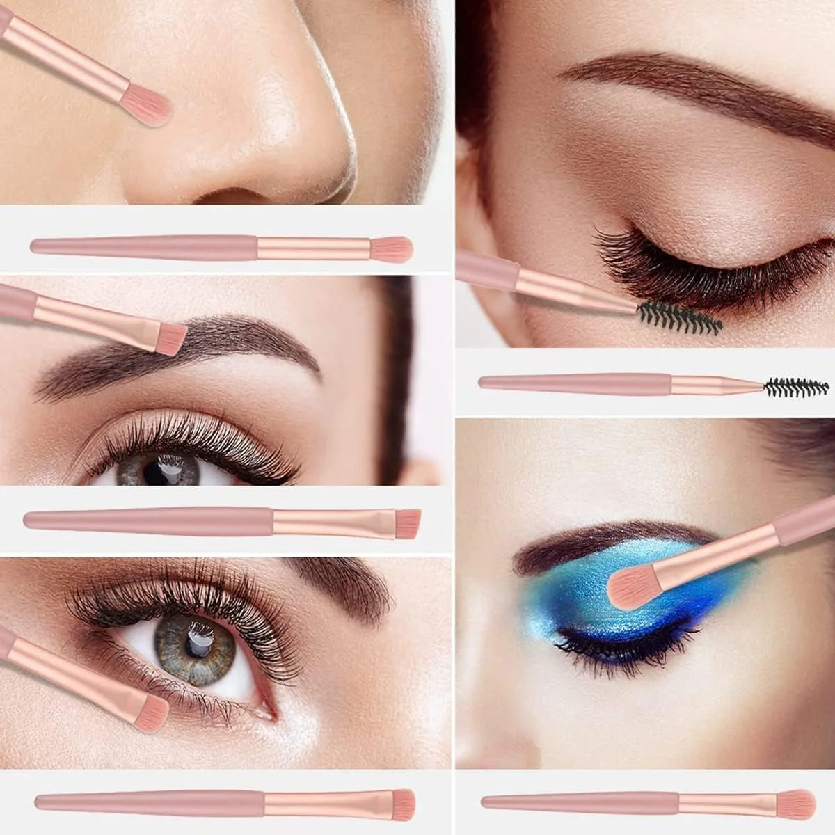 ست براش آرایشی صورت، ست براش آرایشی 5 تکه با 5 عدد اسفنج آرایشی کوچک برای دختران، براش های سایه چشم حرفه ای، براش های کرم، پودر، اپلیکاتور فونداسیون با موهای نرم و مصنوعی