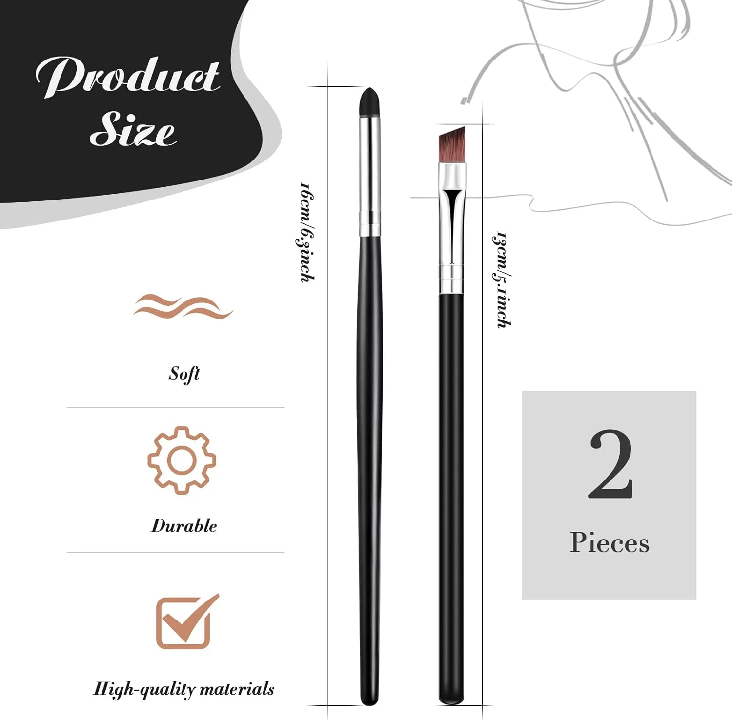 ست برس خط چشم و پخش کننده، برس ابرو زاویه دار نازک، برس های آرایش چشم مدادی سایه چشم اسفنجی، ابزارهای آرایش نرم برای ترکیب سایه چشم، خط چشم، کرم پودر