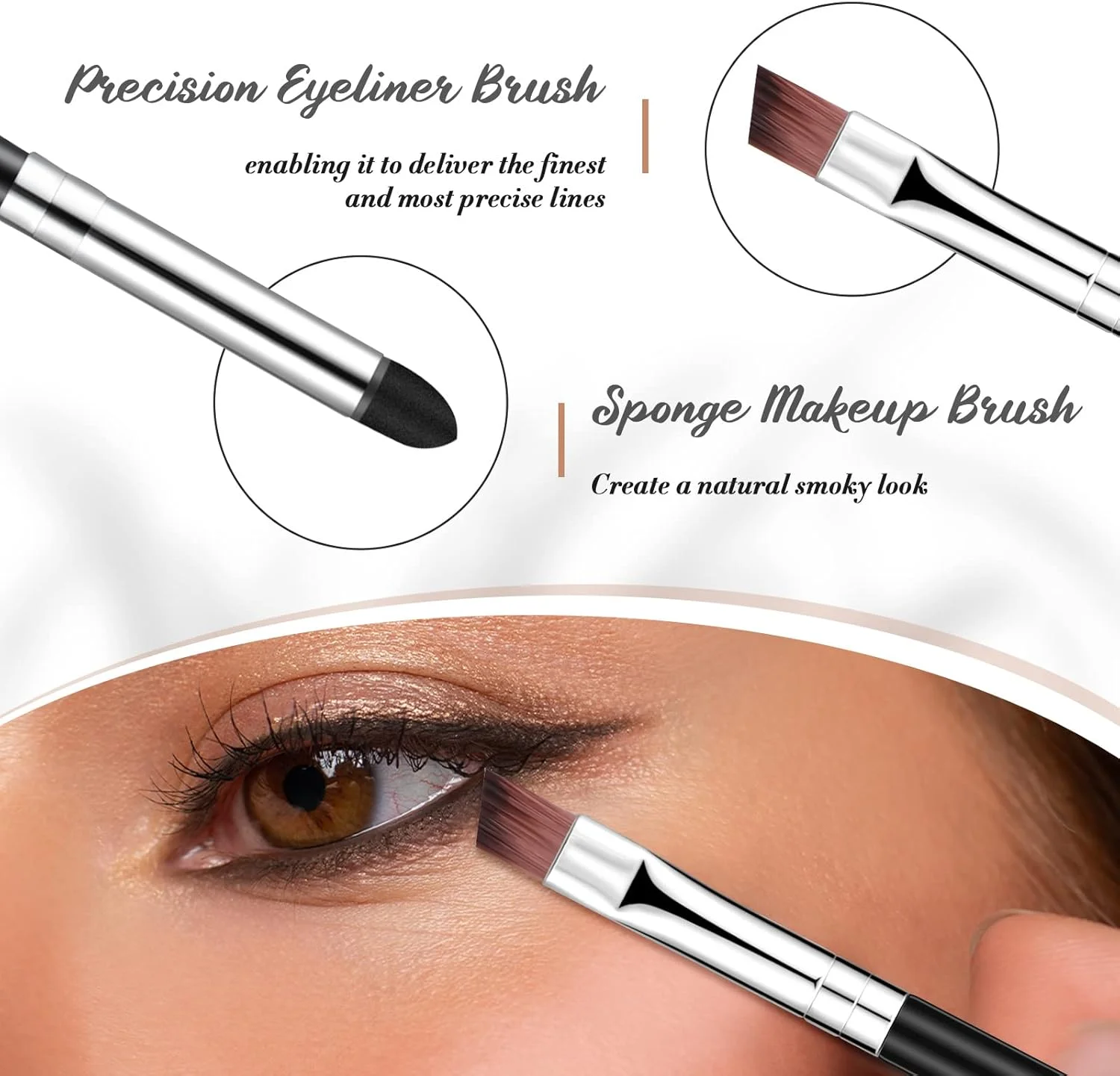 ست برس خط چشم و پخش کننده، برس ابرو زاویه دار نازک، برس های آرایش چشم مدادی سایه چشم اسفنجی، ابزارهای آرایش نرم برای ترکیب سایه چشم، خط چشم، کرم پودر