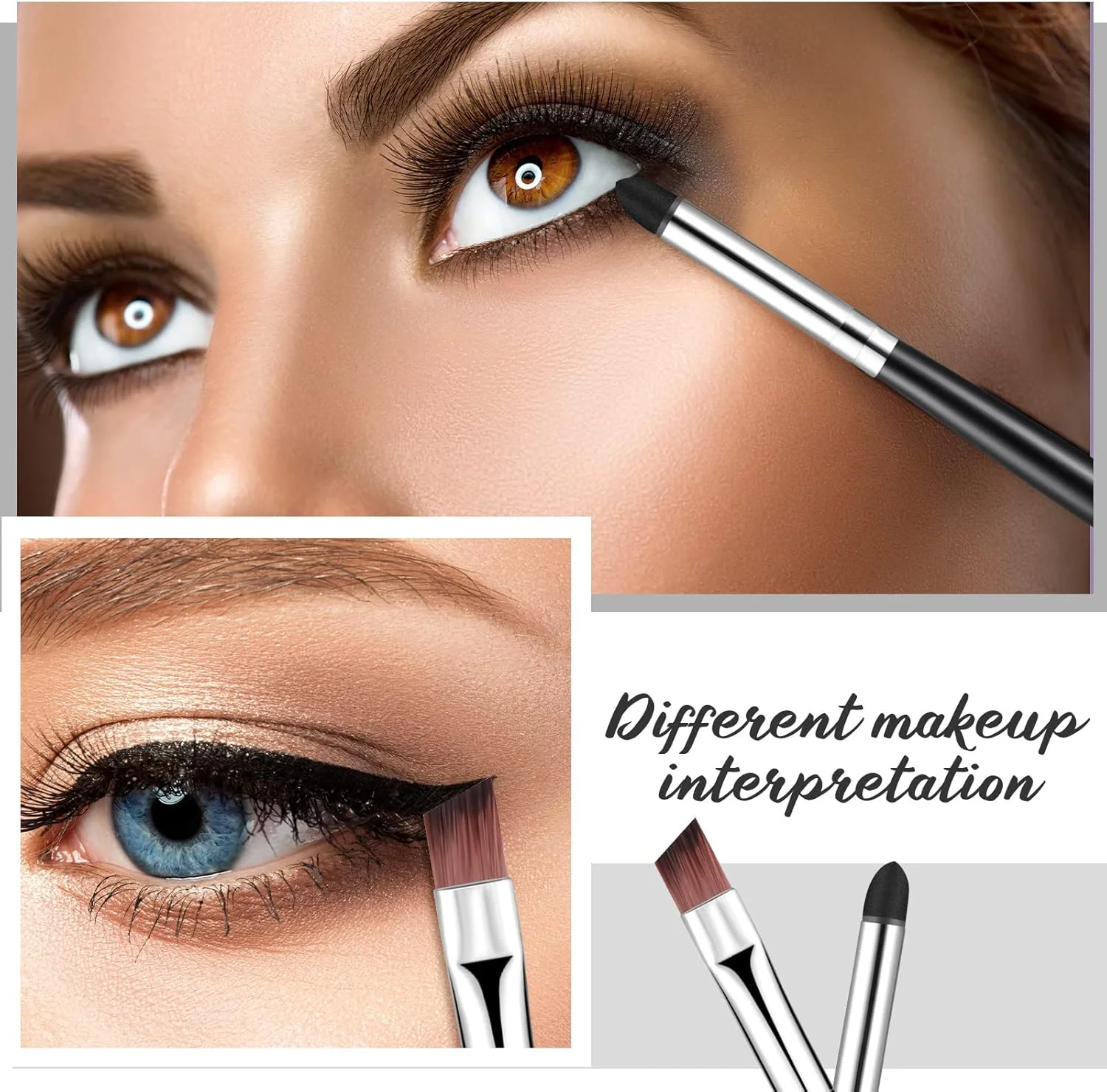 ست برس خط چشم و پخش کننده، برس ابرو زاویه دار نازک، برس های آرایش چشم مدادی سایه چشم اسفنجی، ابزارهای آرایش نرم برای ترکیب سایه چشم، خط چشم، کرم پودر