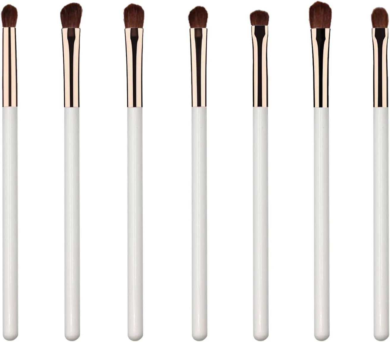 ست برس آرایشی چشم، 7 تکه برس سایه چشم حرفه ای با موهای نرم و دسته چوبی واقعی برای خط چشم، ترکیب، آرایش دودی (سفید و طلایی)