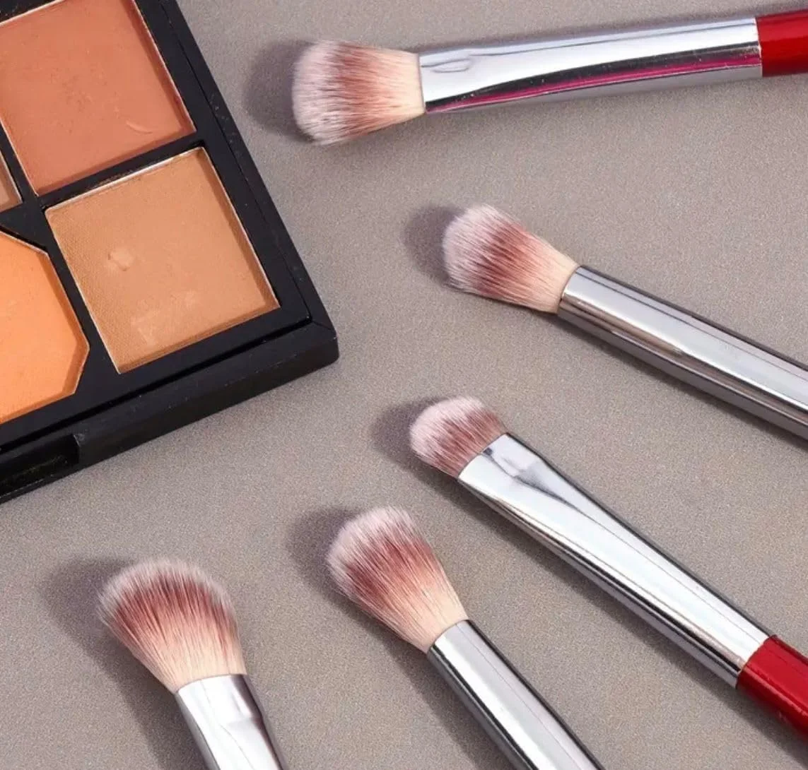 ست براش آرایش چشم، 5 تکه، موهای نایلونی، دسته چوبی، سایز مسافرتی