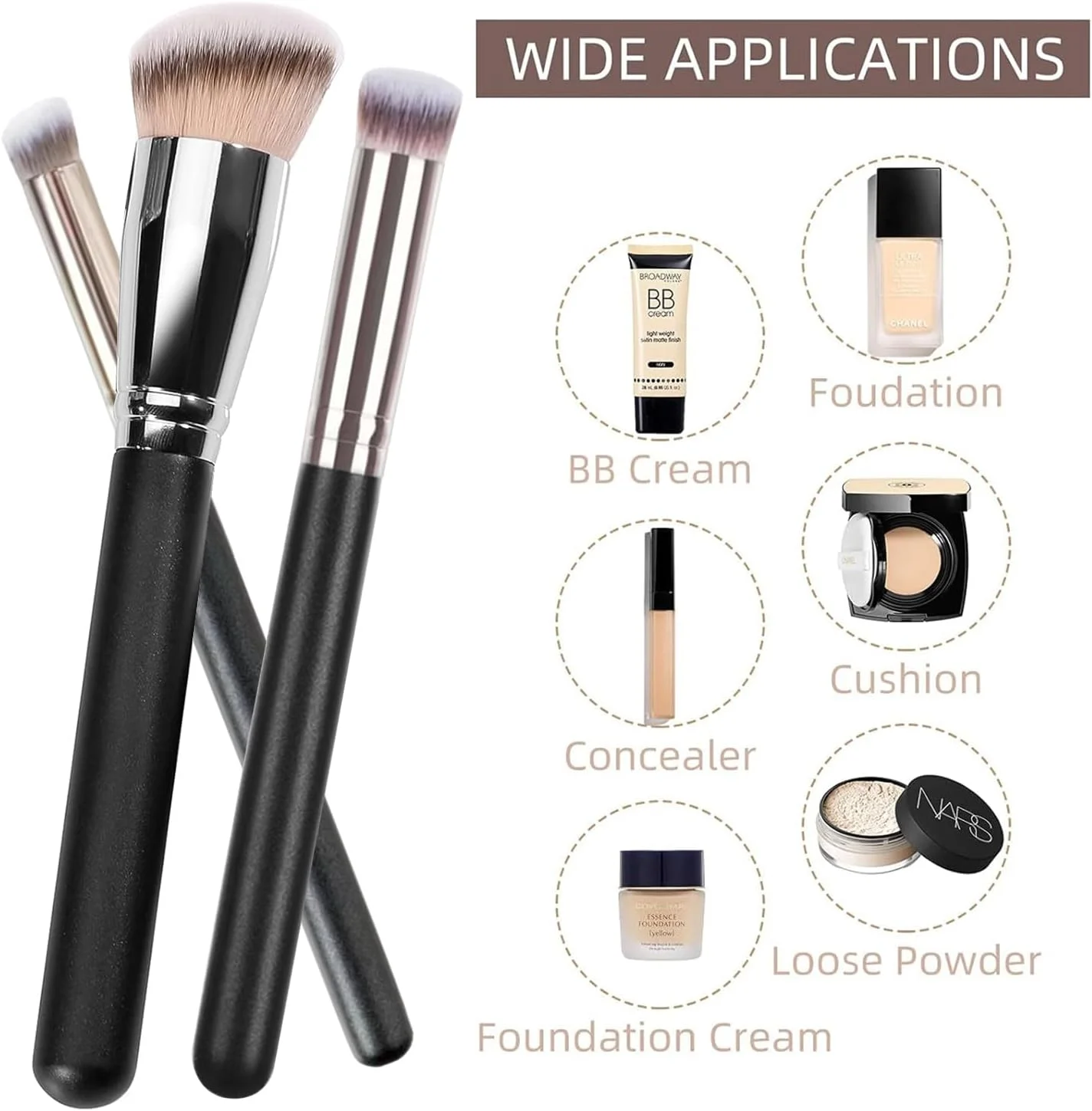 ست برس های کرم پودر Eytzpto Foundation، 3 عدد برس زاویه دار کرم پودر، برس کانتور کانسیلر، برس زیر چشم و رژگونه، ست برس های آرایشی حرفه ای کابوکی برای لوازم آرایشی مایع، ترکیب، کرم و پودر