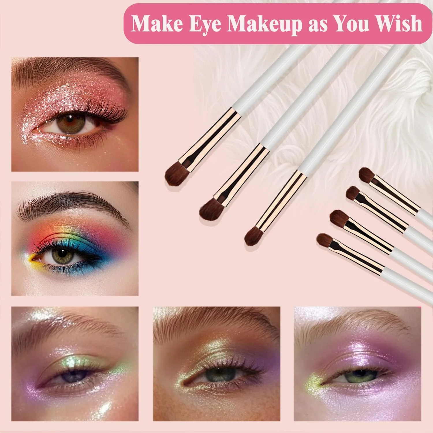 ست برس آرایشی چشم، 7 تکه برس سایه چشم حرفه ای با موهای نرم و دسته چوبی واقعی برای خط چشم، ترکیب، آرایش دودی (سفید و طلایی) ست برس آرایشی چشم، 7 تکه برس سایه چشم حرفه ای با موهای نرم و دسته چوبی واقعی برای خط چشم، ترکیب، آرایش دودی (سفید و طلایی)