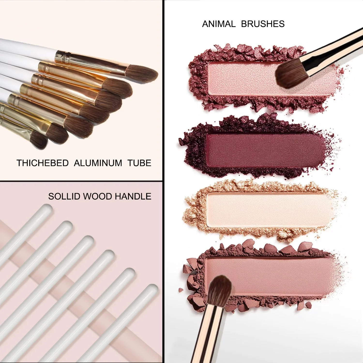 ست برس آرایشی چشم، 7 تکه برس سایه چشم حرفه ای با موهای نرم و دسته چوبی واقعی برای خط چشم، ترکیب، آرایش دودی (سفید و طلایی) ست برس آرایشی چشم، 7 تکه برس سایه چشم حرفه ای با موهای نرم و دسته چوبی واقعی برای خط چشم، ترکیب، آرایش دودی (سفید و طلایی)