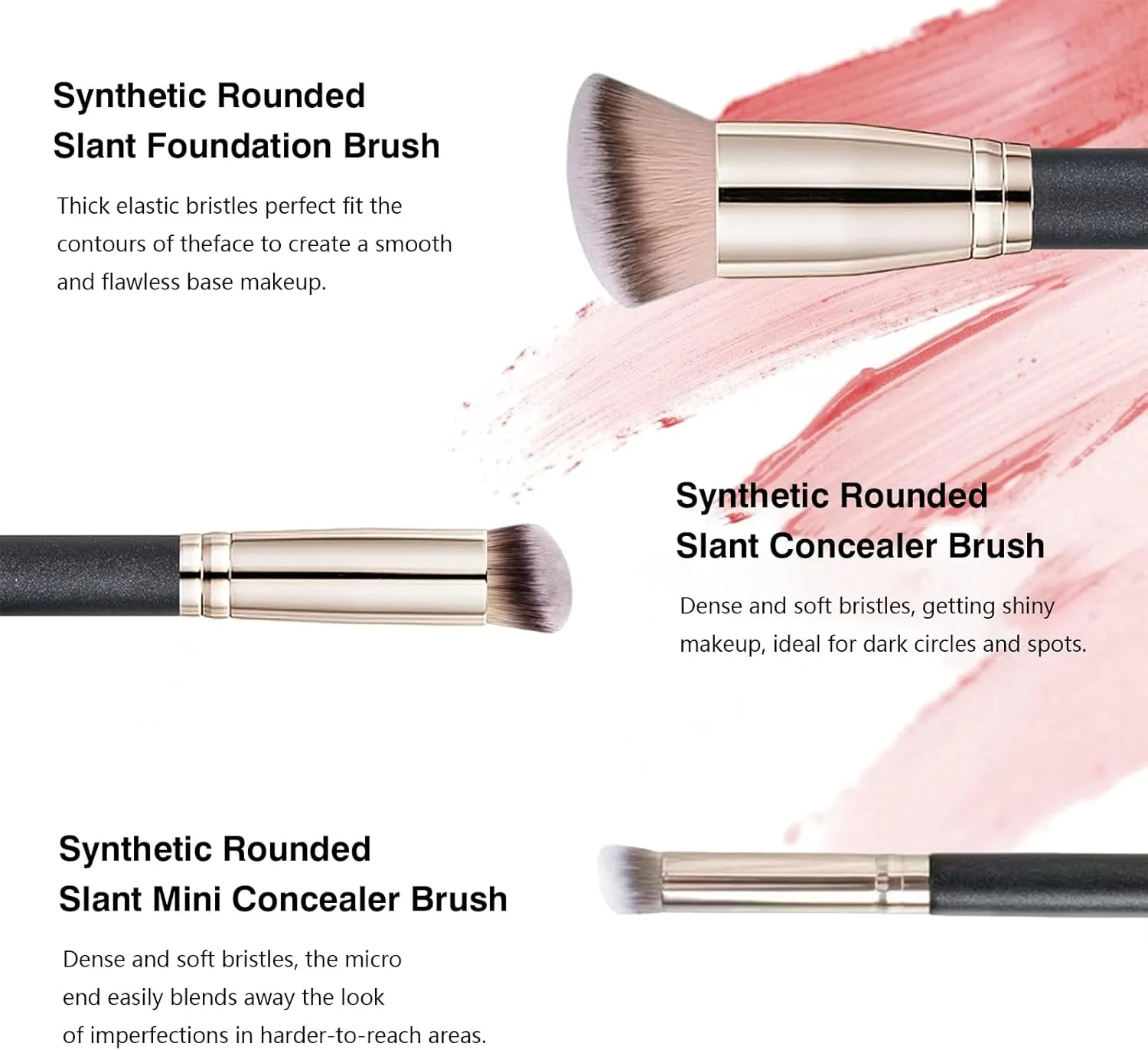 ست برس های کرم پودر Eytzpto Foundation، 3 عدد برس زاویه دار کرم پودر، برس کانتور کانسیلر، برس زیر چشم و رژگونه، ست برس های آرایشی حرفه ای کابوکی برای لوازم آرایشی مایع، ترکیب، کرم و پودر