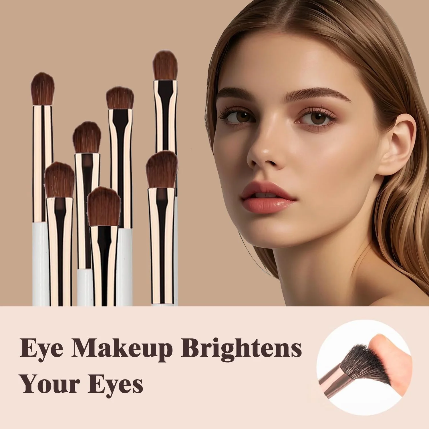 ست برس آرایشی چشم، 7 تکه برس سایه چشم حرفه ای با موهای نرم و دسته چوبی واقعی برای خط چشم، ترکیب، آرایش دودی (سفید و طلایی) ست برس آرایشی چشم، 7 تکه برس سایه چشم حرفه ای با موهای نرم و دسته چوبی واقعی برای خط چشم، ترکیب، آرایش دودی (سفید و طلایی)