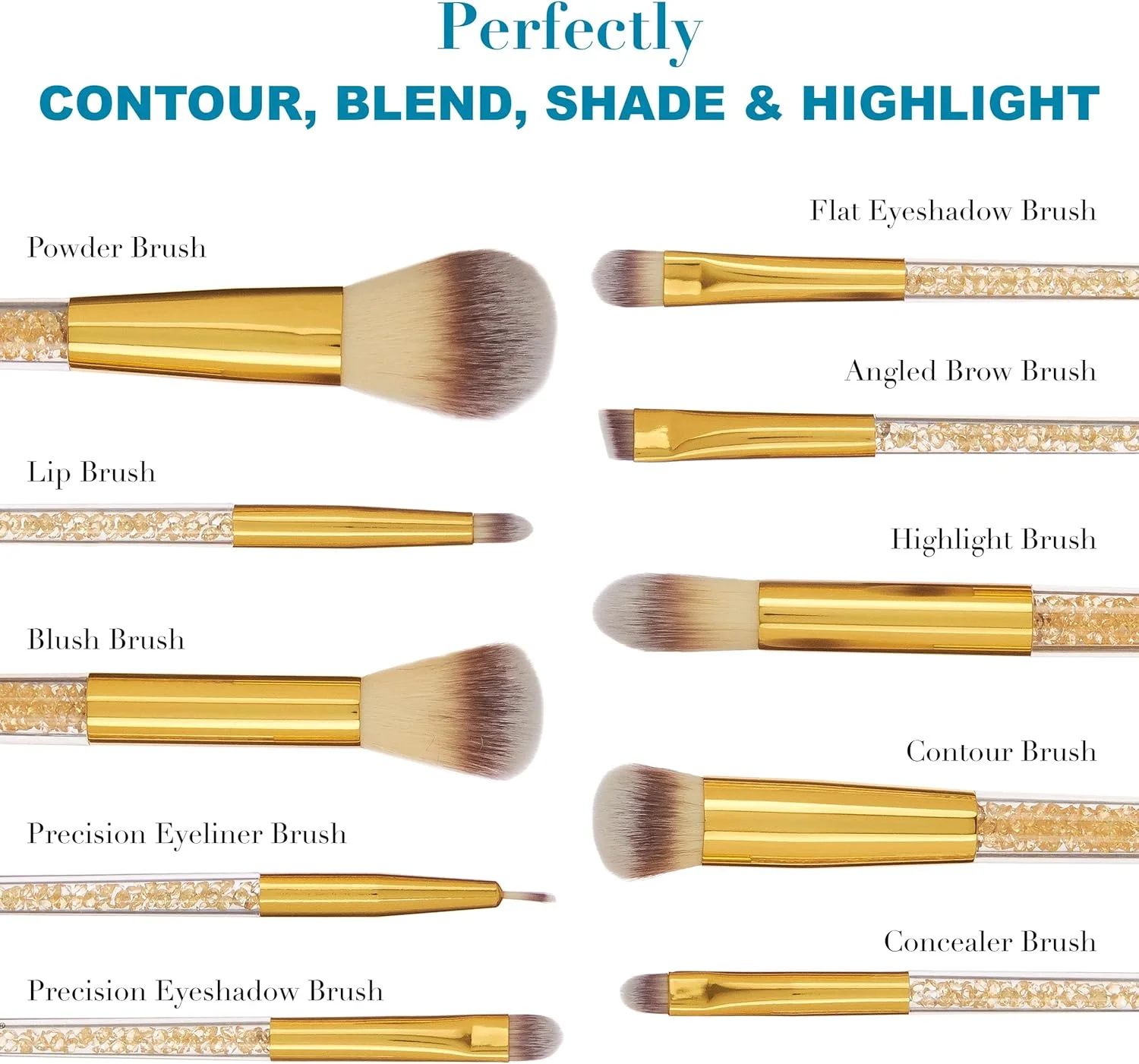 ست برس آرایشی 10 تکه Expressions Pro با سنگ های قیمتی درخشان طلایی - 10 برس آرایشی نرم و با کیفیت برای استفاده روزمره - برس ها و ابزارهای آرایشی حرفه ای ست برس آرایشی 10 تکه Expressions Pro با سنگ های قیمتی درخشان طلایی - 10 برس آرایشی نرم و با کیفیت برای استفاده روزمره - برس ها و ابزارهای آرایشی حرفه ای