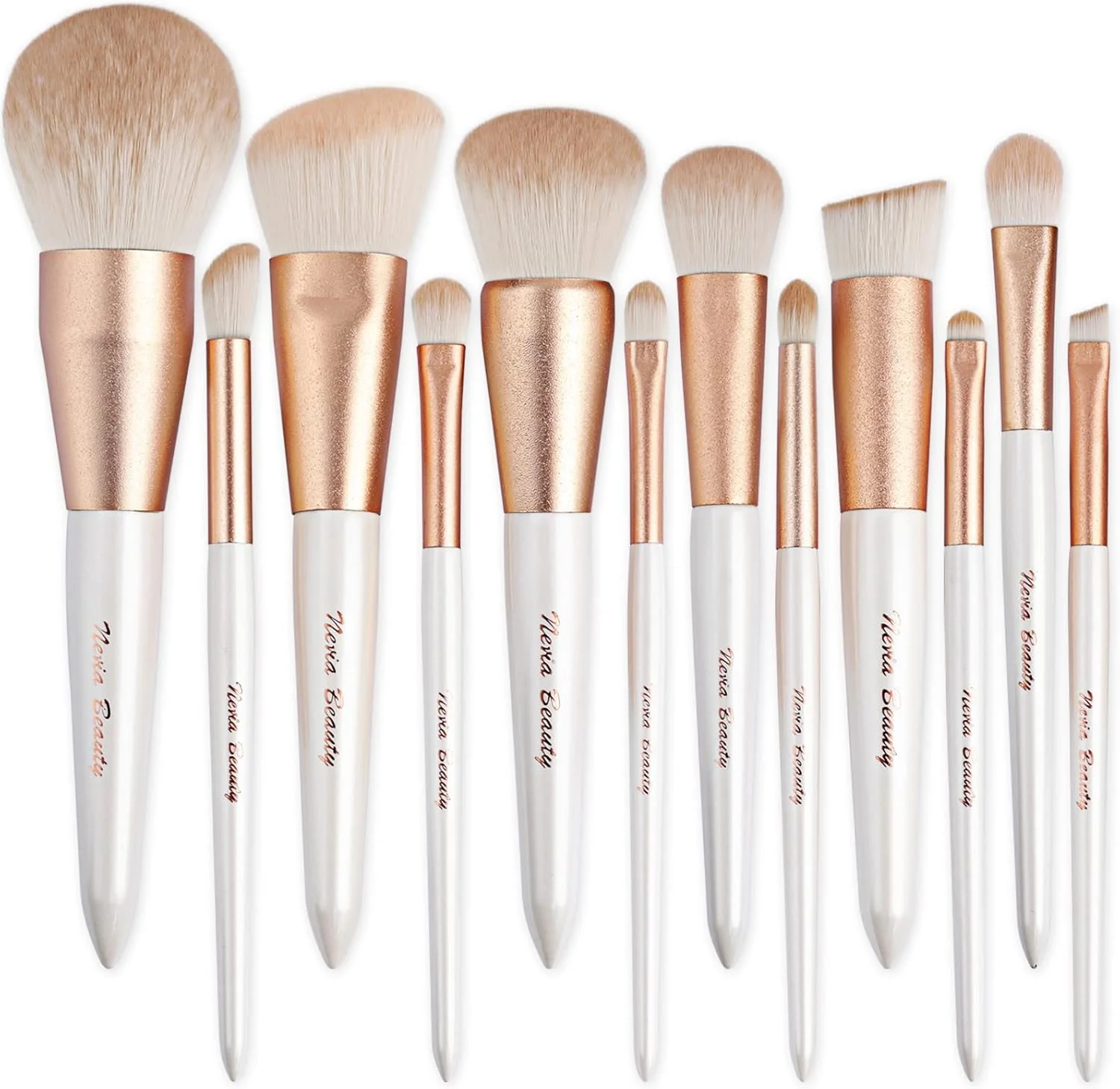 مجموعه برس آرایشی EVRCHGIEA (سفید 12 عددی) - مجموعه 12 عددی برس سایه چشم، ابرو، خط چشم، کانسیلر، خط لب، برس آرایشی کرم پودر سفید، برس های مسافرتی، موهای مصنوعی بدون ظلم