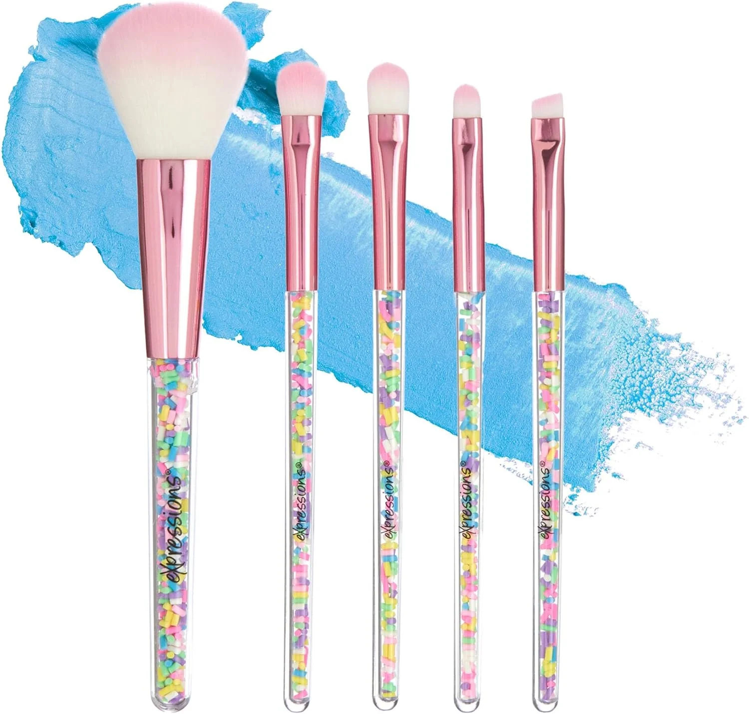 ست براش آرایشی 5 تکه اکلیلی Expressions صورتی - ست براش آرایشی زیبا با دسته های اکلیلی رنگین کمانی، موهای متراکم | براش های آرایشی ممتاز