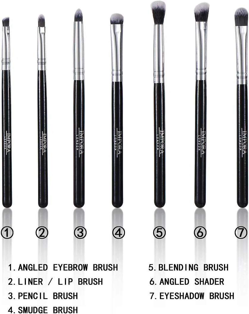 ست براش آرایش چشم ایمپورا لندن. شامل براش های سایه چشم، ترکیب، مدادی و خط چشم [7 عدد + کیف فلزی]. ایده آل برای مسافرت