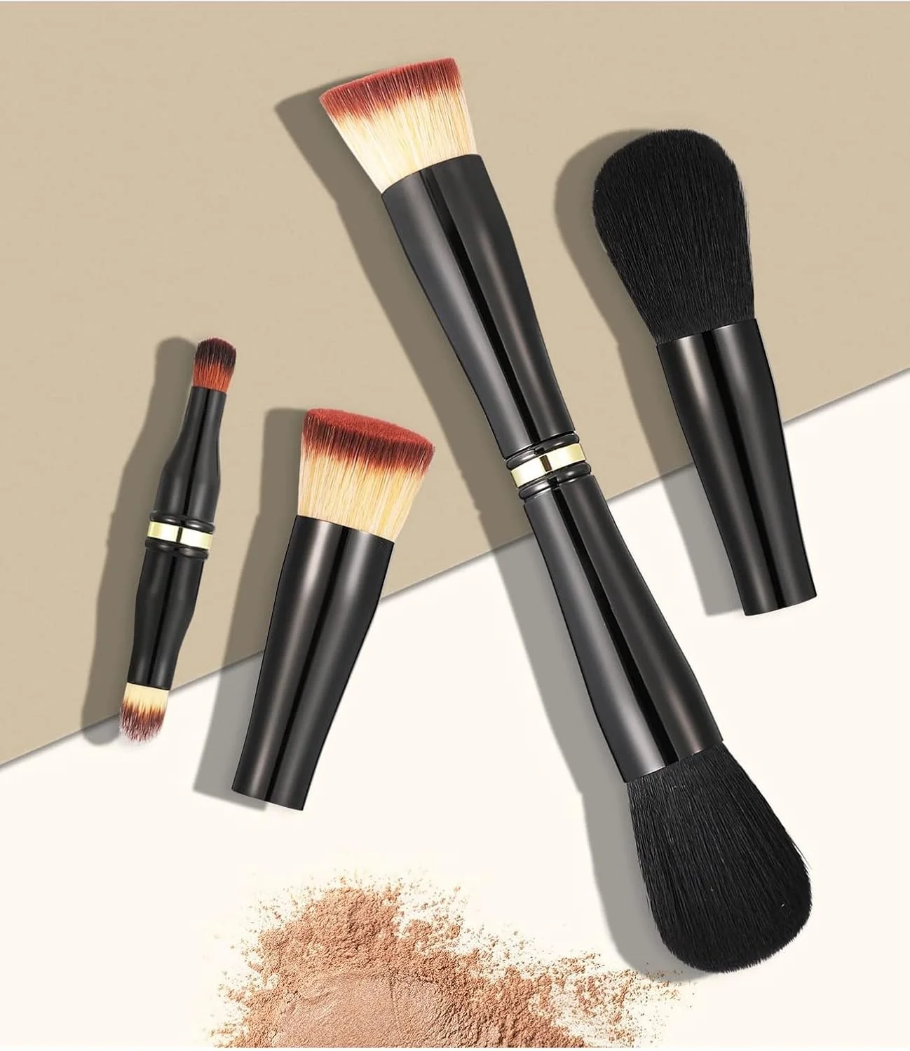 ست برس آرایشی دو طرفه 4 در 1 Excefore، برس فونداسیون مسافرتی جداشدنی، برس پودر سایه چشم، برس آرایشی صورت برای فونداسیون، کانسیلر، رژگونه، پودر ست برس آرایشی دو طرفه 4 در 1 Excefore، برس فونداسیون مسافرتی جداشدنی، برس پودر سایه چشم، برس آرایشی صورت برای فونداسیون، کانسیلر، رژگونه، پودر