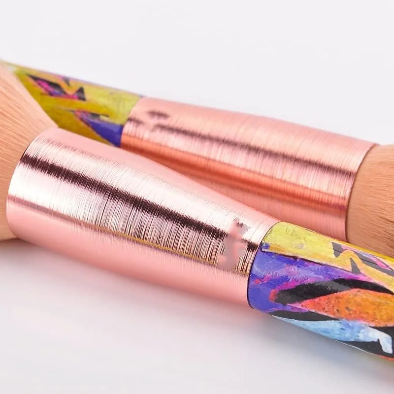 ست برس آرایشی ENPAP با فرول سیم‌کشی شده و دسته چوبی رنگ‌آمیزی شده، شامل برس‌های پودر، کانتور، هایلایتر و برس‌های آرایش صورت