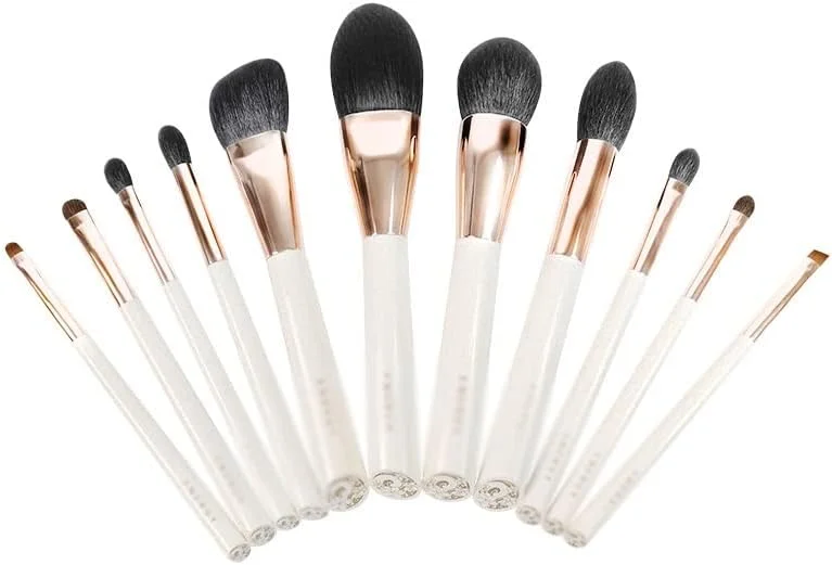 ست برس آرایشی ENPAP موی فیبر دسته ABS سفید مرواریدی 11 عددی ابزار آرایش ست برس های حرفه ای آرایش