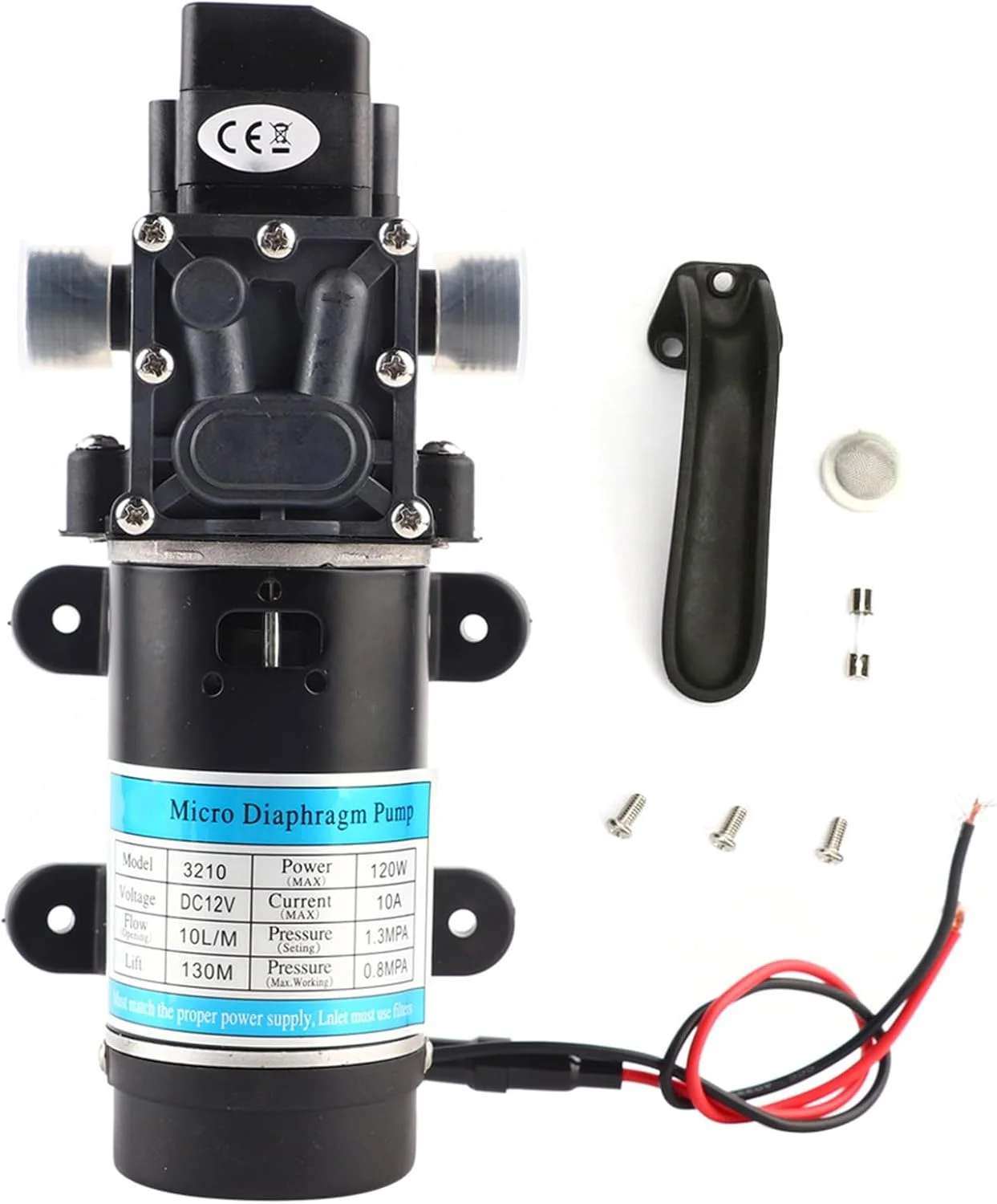 پمپ آب فشار قوی Telituny، پمپ دیافراگمی 120 وات 130 متری، جریان 10 لیتر در دقیقه برای کارواش، آبیاری باغ، کنترل آفات، حداکثر فشار 13 کیلوگرم (12V 3210YD-12-120FS)