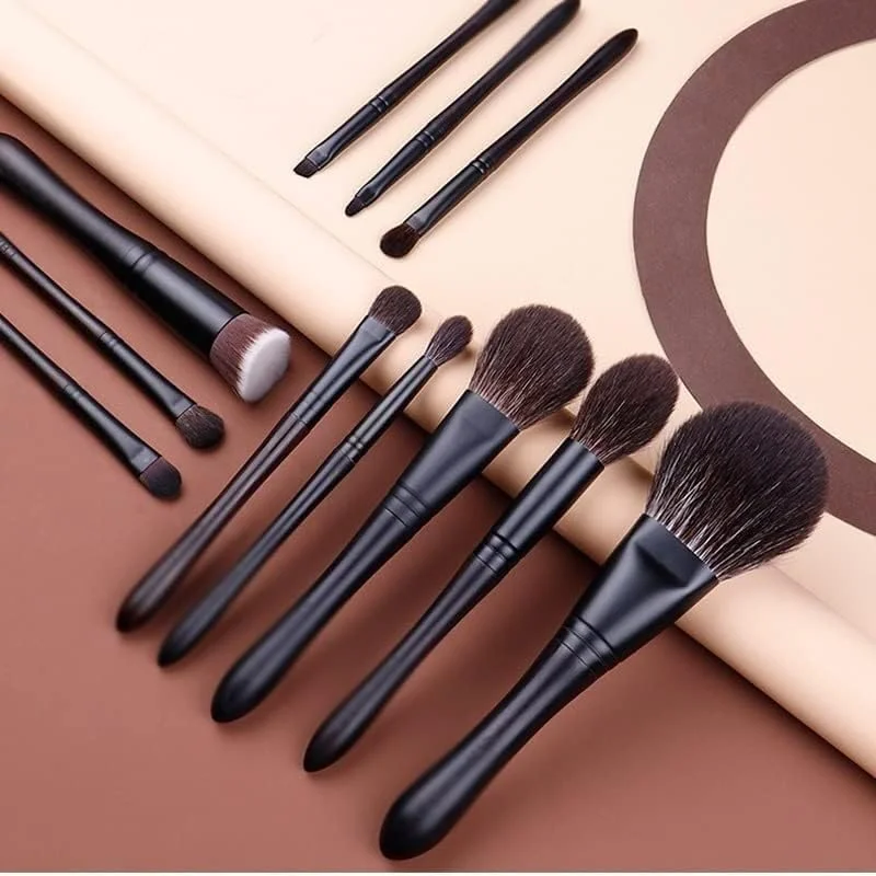 ست 11 عددی برس آرایشی پودری ENPAP، شامل برس رژگونه، هایلایتر، سایه چشم، کانسیلر، ابرو و برس آرایش چشم، جنس چوب آبنوس