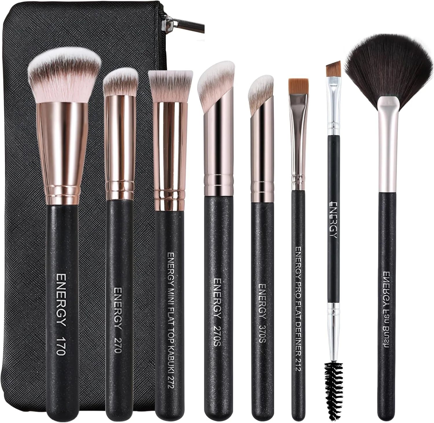 ست برس آرایشی ENERGY حرفه ای شامل برس کرم پودر، پودر، کانسیلر، کانتور بینی، سایه ابرو، خط چشم، برس تخت برای صورت، مناسب برای کرم مایع، پودر، ژل، ترکیب، پخش کردن، مشخص کردن به همراه کیف مسافرتی، 8 تکه ست برس آرایشی ENERGY حرفه ای شامل برس کرم پودر، پودر، کانسیلر، کانتور بینی، سایه ابرو، خط چشم، برس تخت برای صورت، مناسب برای کرم مایع، پودر، ژل، ترکیب، پخش کردن، مشخص کردن به همراه کیف مسافرتی، 8 تکه