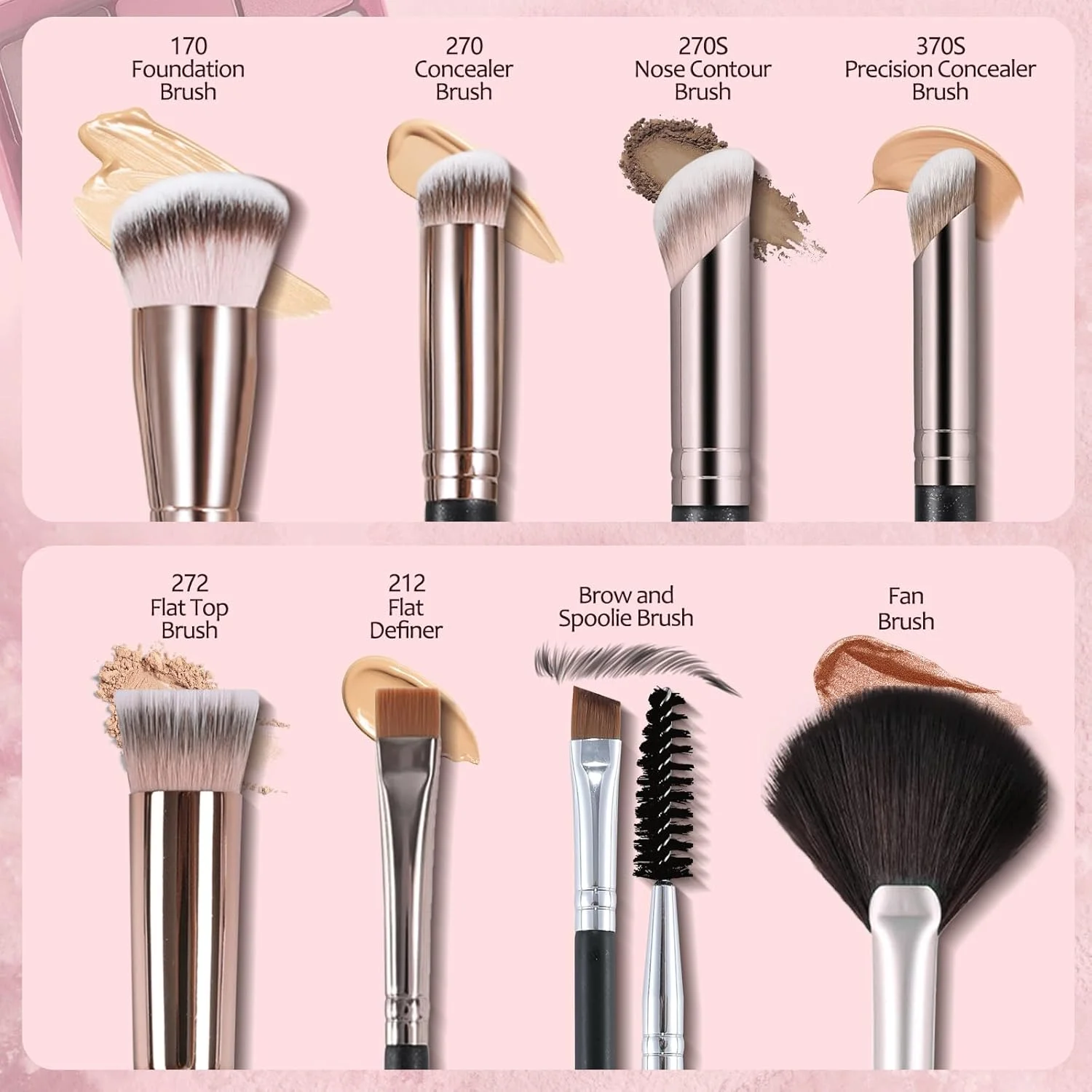 ست برس آرایشی ENERGY حرفه ای شامل برس کرم پودر، پودر، کانسیلر، کانتور بینی، سایه ابرو، خط چشم، برس تخت برای صورت، مناسب برای کرم مایع، پودر، ژل، ترکیب، پخش کردن، مشخص کردن به همراه کیف مسافرتی، 8 تکه