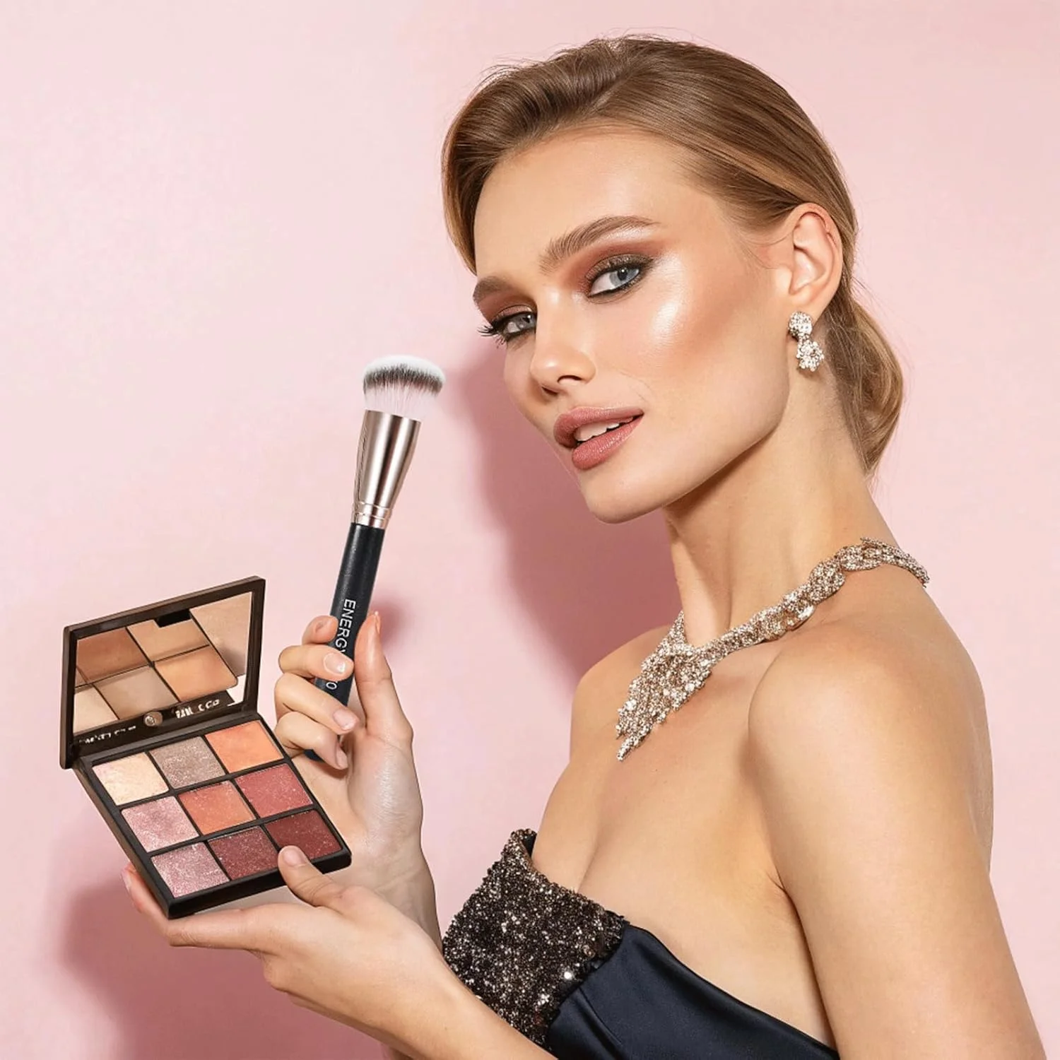 ست برس آرایشی ENERGY حرفه ای شامل برس کرم پودر، پودر، کانسیلر، کانتور بینی، سایه ابرو، خط چشم، برس تخت برای صورت، مناسب برای کرم مایع، پودر، ژل، ترکیب، پخش کردن، مشخص کردن به همراه کیف مسافرتی، 8 تکه