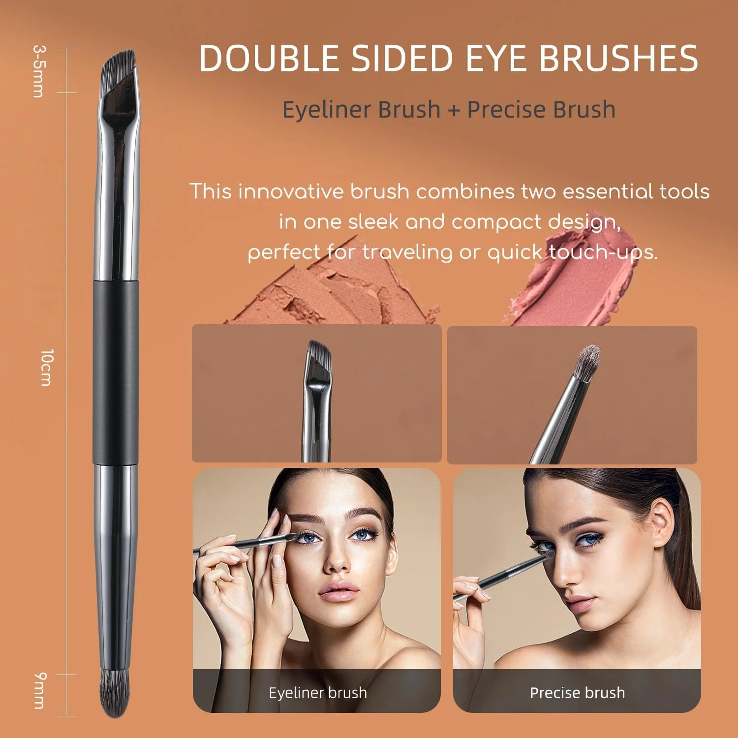 ست برس آرایشی چشم مسافرتی ENERGY، شامل برس سایه چشم، ترکیب کننده چشم، خط چشم، کانسیلر زیر چشم، برس ابرو، برس پخش کننده آرایش با کیف آینه دار قابل حمل و جمع و جور، برس های آرایشی دو طرفه 4 عددی