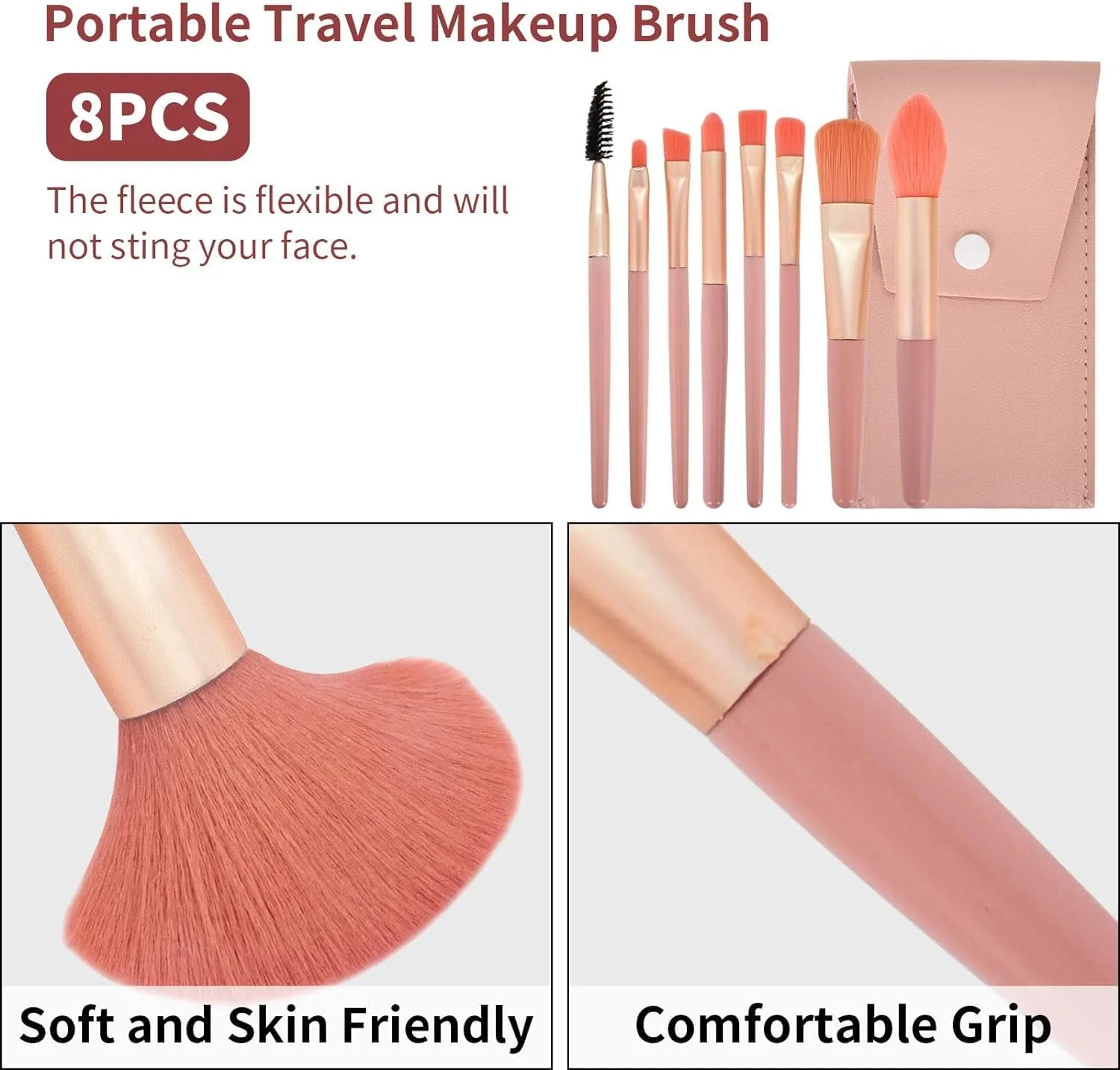 ست برس آرایشی مینی 8 عددی ELITEWAVE، کیت برس فونداسیون قابل حمل با کیف چرمی، برس های آرایشی، کیت ابزار برس آرایشی مصنوعی برای فونداسیون، رژگونه، پودر، ابرو، سایه چشم ست برس آرایشی مینی 8 عددی ELITEWAVE، کیت برس فونداسیون قابل حمل با کیف چرمی، برس های آرایشی، کیت ابزار برس آرایشی مصنوعی برای فونداسیون، رژگونه، پودر، ابرو، سایه چشم