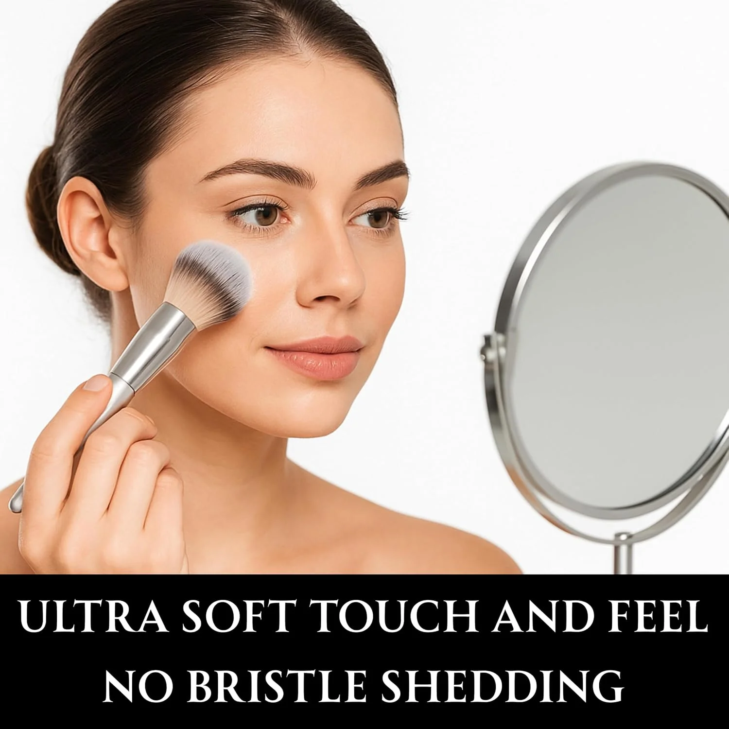 ست براش آرایشی شیک با کیف – ست 10 عددی براش آرایشی حرفه ای نقره ای براق برای کرم پودر، پودر، رژگونه، سایه چشم و کانسیلر – ست براش مسافرتی با کیف