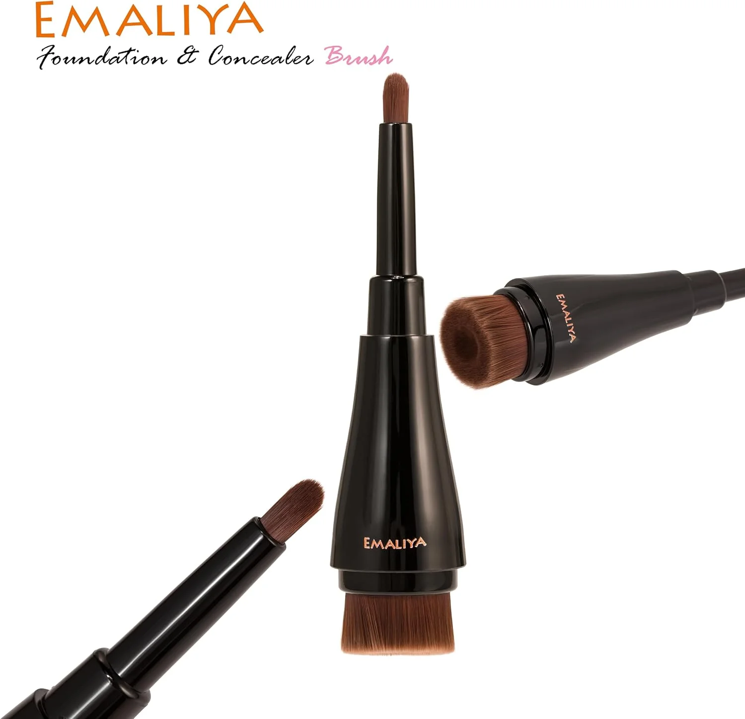 EMALIYA، براش آرایشی مشکی دو سر - موی مصنوعی برای ترکیب کرم پودر و کانسیلر مایع و پودری - ست براش فونداسیون دو سر EMALIYA، براش آرایشی مشکی دو سر - موی مصنوعی برای ترکیب کرم پودر و کانسیلر مایع و پودری - ست براش فونداسیون دو سر