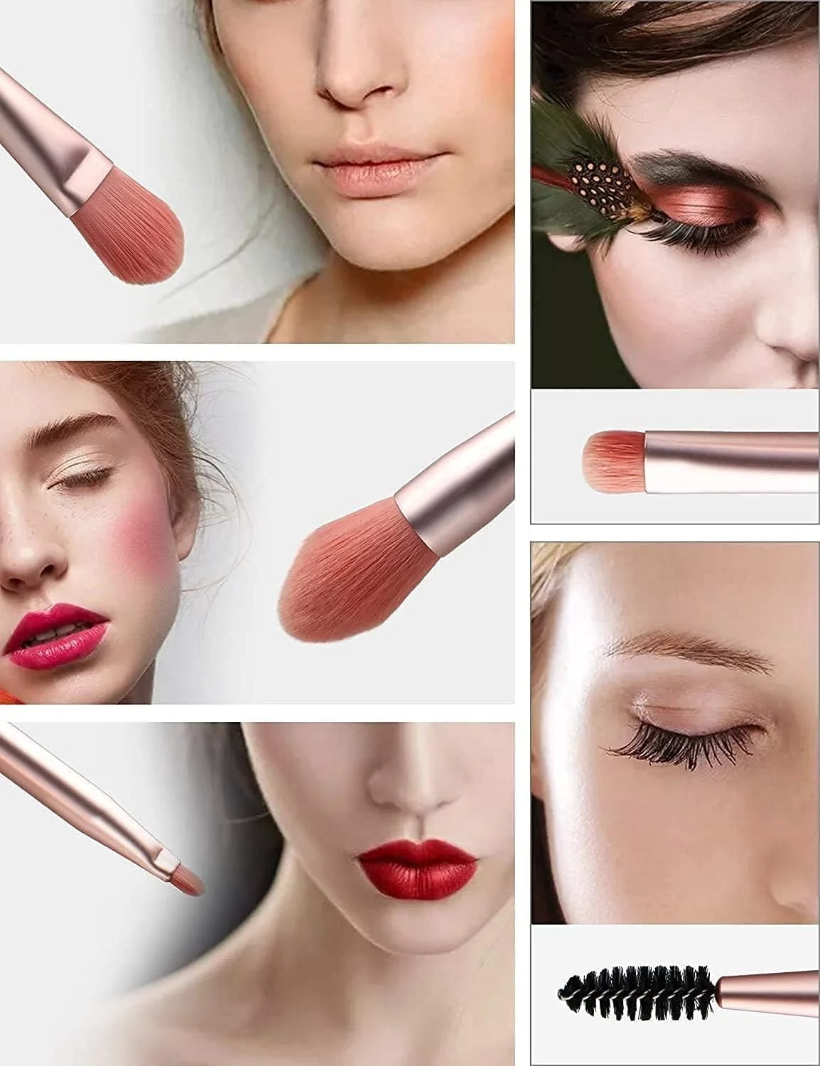 ست برس آرایشی الیت ویو با کیف، 8 تکه برس آرایشی حرفه ای، ست برس های آرایشی مسافرتی برای کرم پودر صورت، رژگونه، سایه چشم، دسته چوبی با موهای مصنوعی (چند رنگ)
