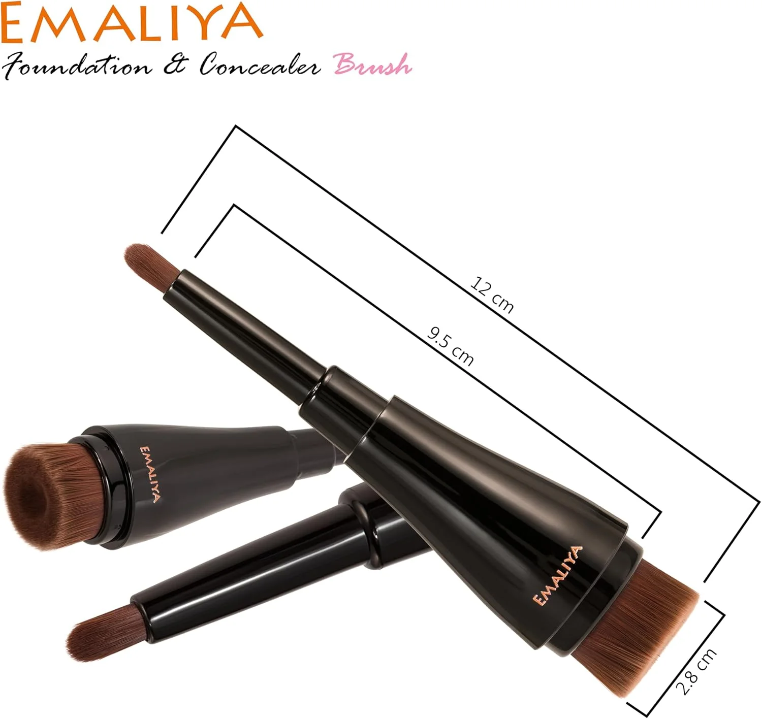 EMALIYA، براش آرایشی مشکی دو سر - موی مصنوعی برای ترکیب کرم پودر و کانسیلر مایع و پودری - ست براش فونداسیون دو سر EMALIYA، براش آرایشی مشکی دو سر - موی مصنوعی برای ترکیب کرم پودر و کانسیلر مایع و پودری - ست براش فونداسیون دو سر