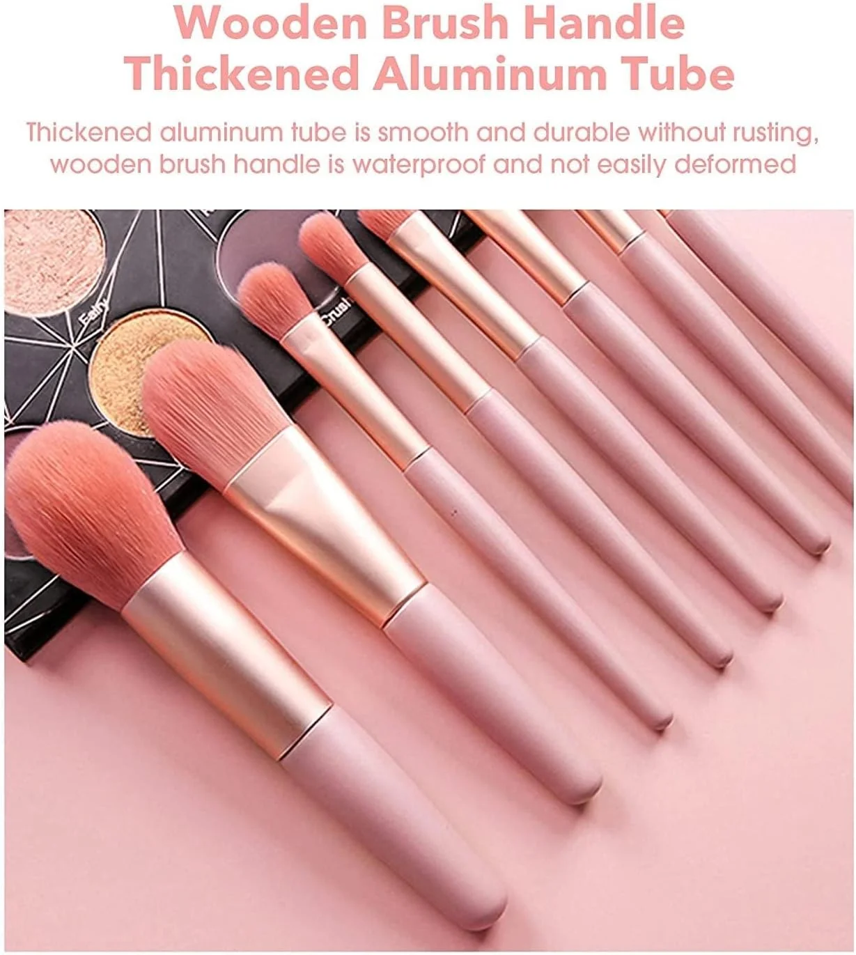 ست برس آرایشی الیت ویو با کیف، 8 تکه برس آرایشی حرفه ای، ست برس های آرایشی مسافرتی برای کرم پودر صورت، رژگونه، سایه چشم، دسته چوبی با موهای مصنوعی (چند رنگ)