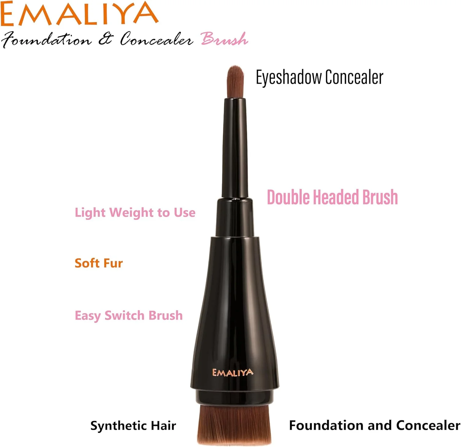 EMALIYA، براش آرایشی مشکی دو سر - موی مصنوعی برای ترکیب کرم پودر و کانسیلر مایع و پودری - ست براش فونداسیون دو سر EMALIYA، براش آرایشی مشکی دو سر - موی مصنوعی برای ترکیب کرم پودر و کانسیلر مایع و پودری - ست براش فونداسیون دو سر